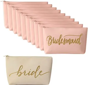 11 Piece Set - Pink Blush Bride & Bridesmaid Faux Leather Makeup &