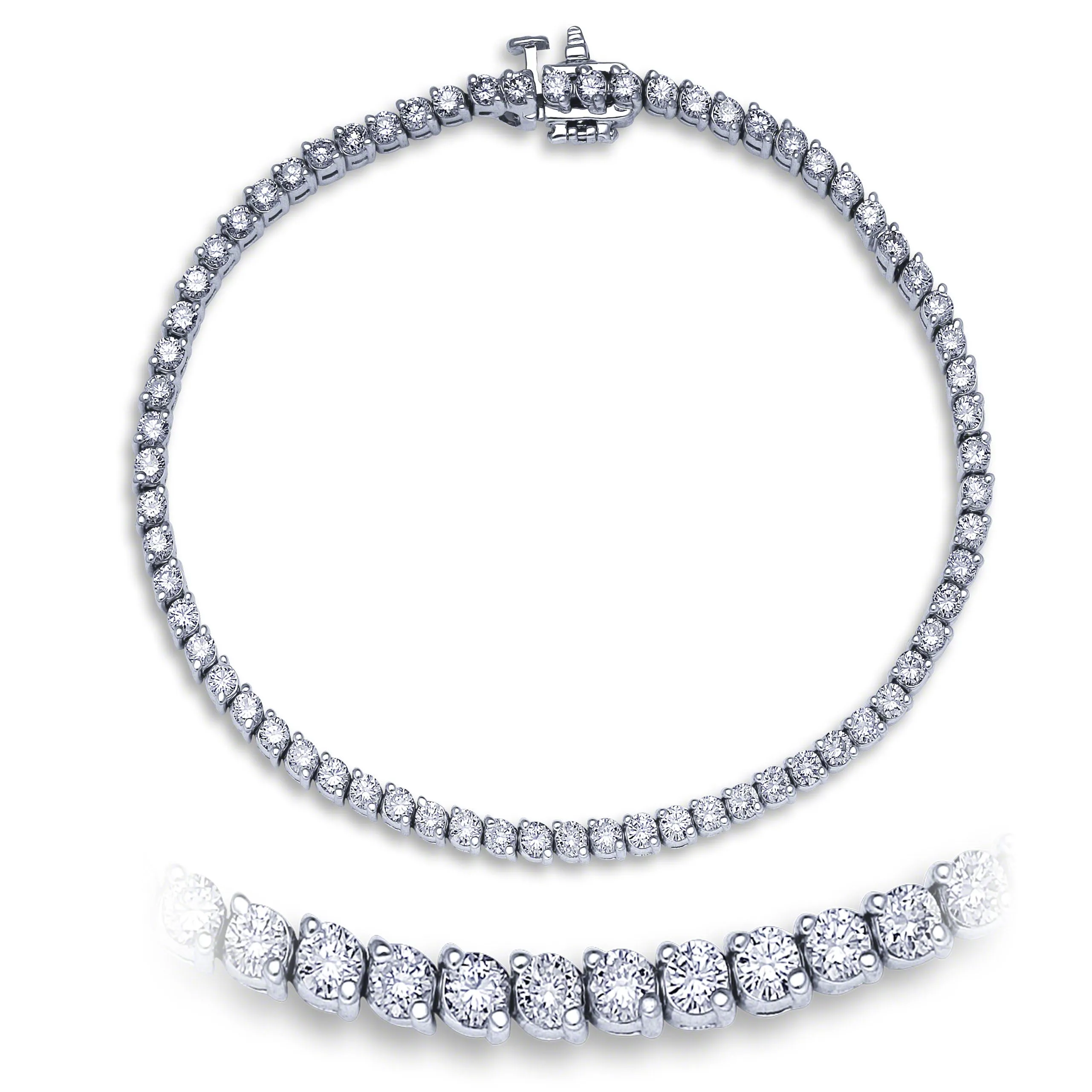 2 Prong Diamond Tennis Bracelet (3.38 ct Diamonds) in White Gold