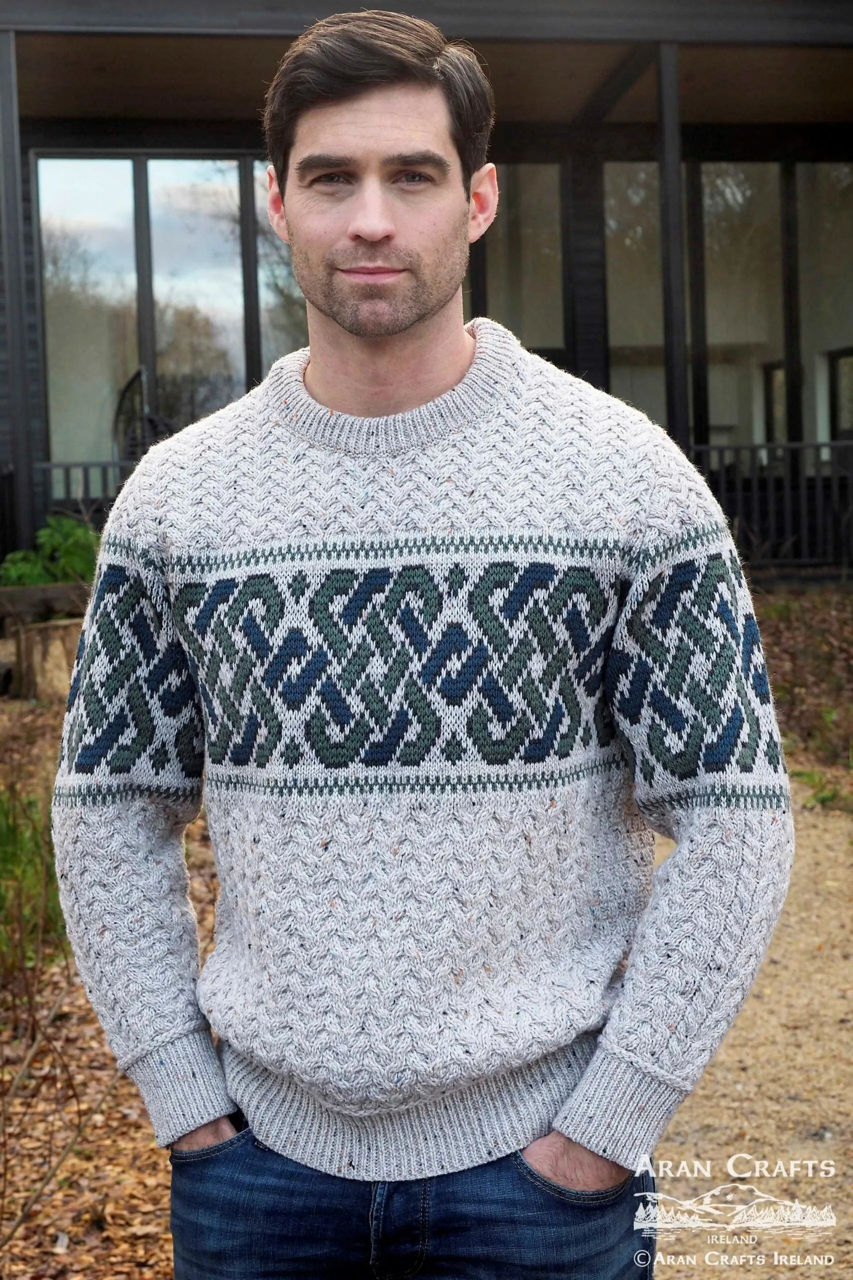 Aran Crafts Celtic Jacquard Sweater | Oatmeal