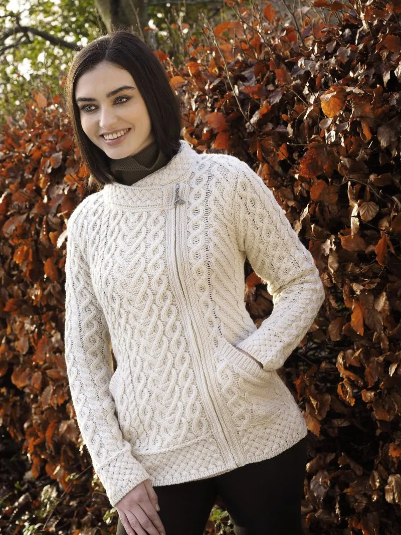 Aran Heart Design Zip Cardigan | Natural