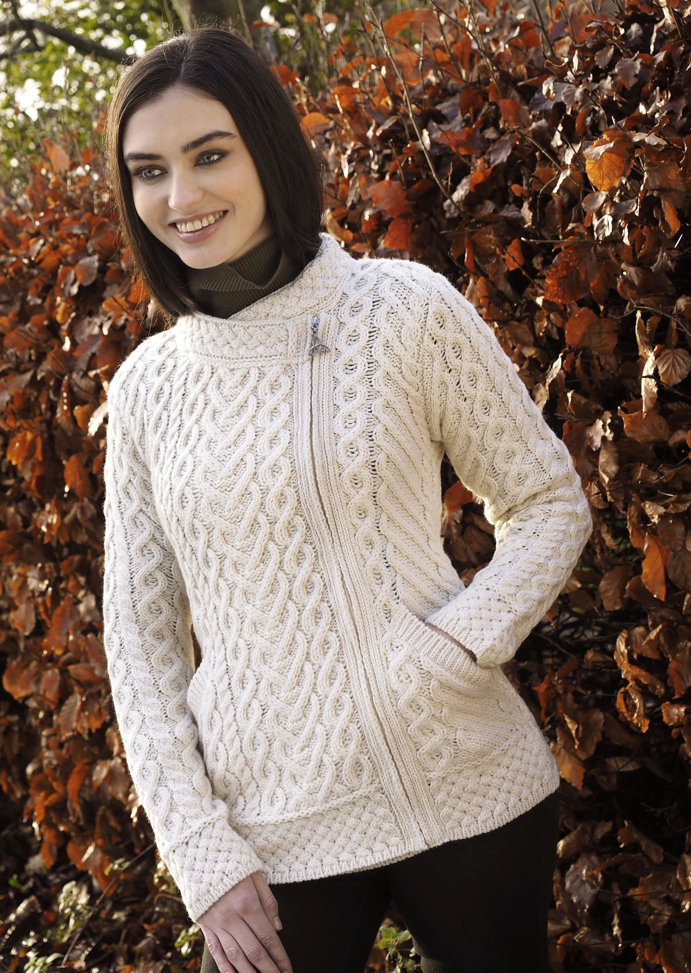 Aran Heart Design Zip Cardigan | Natural