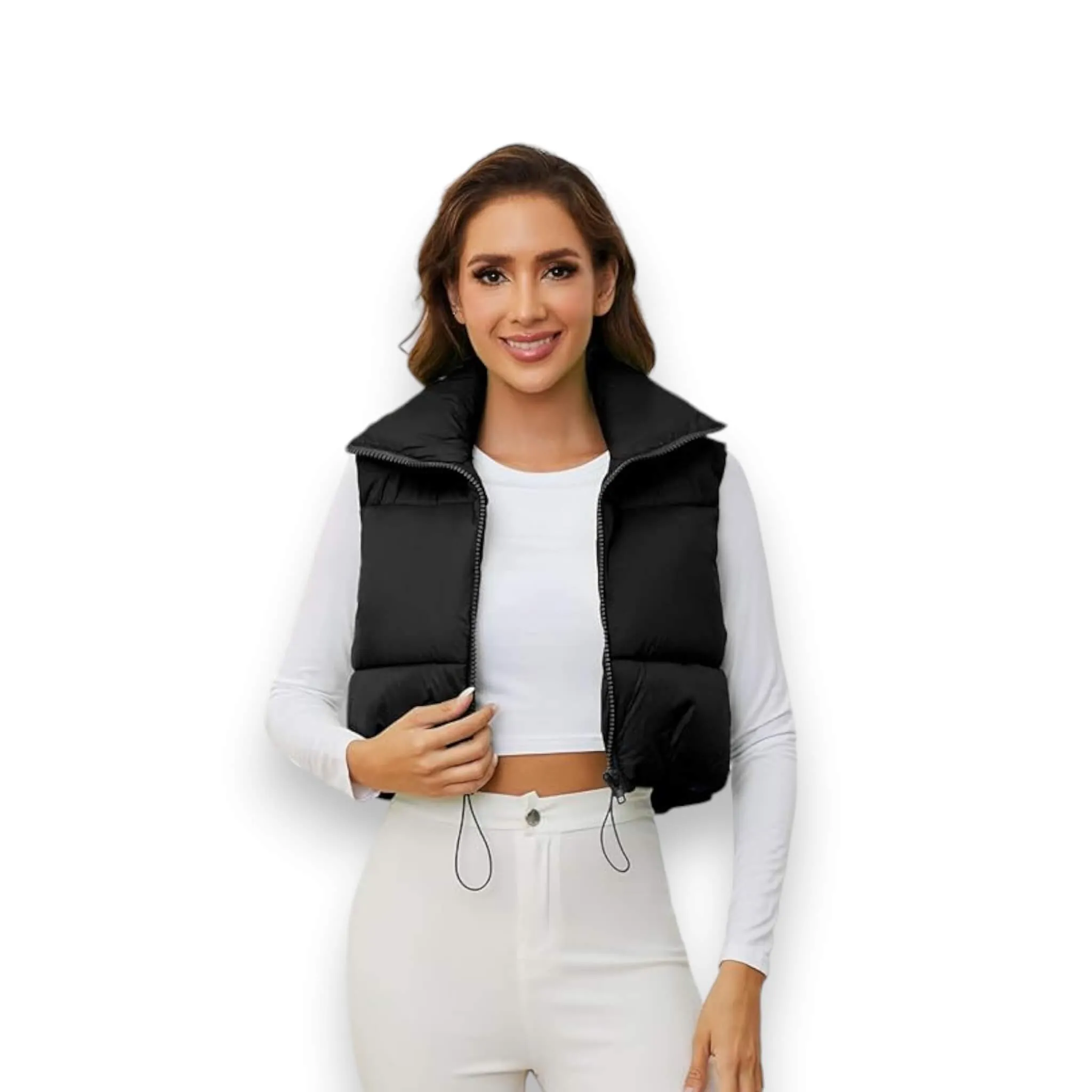 Black Collared Cropped Puffer Vest