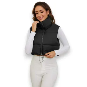 Black Collared Cropped Puffer Vest