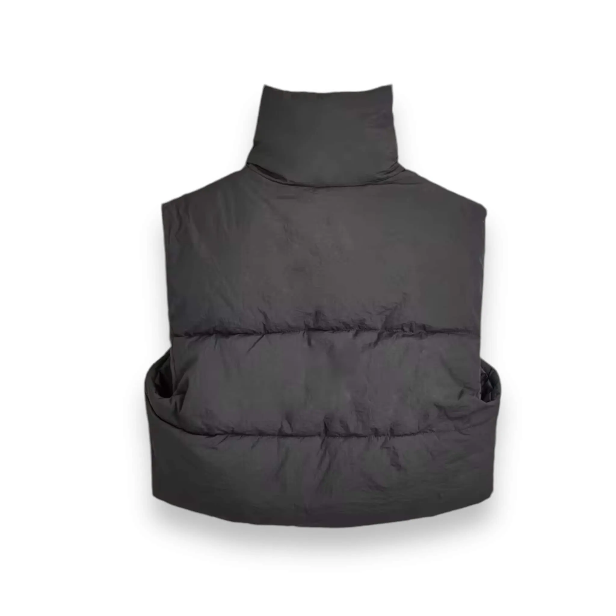 Black Collared Cropped Puffer Vest