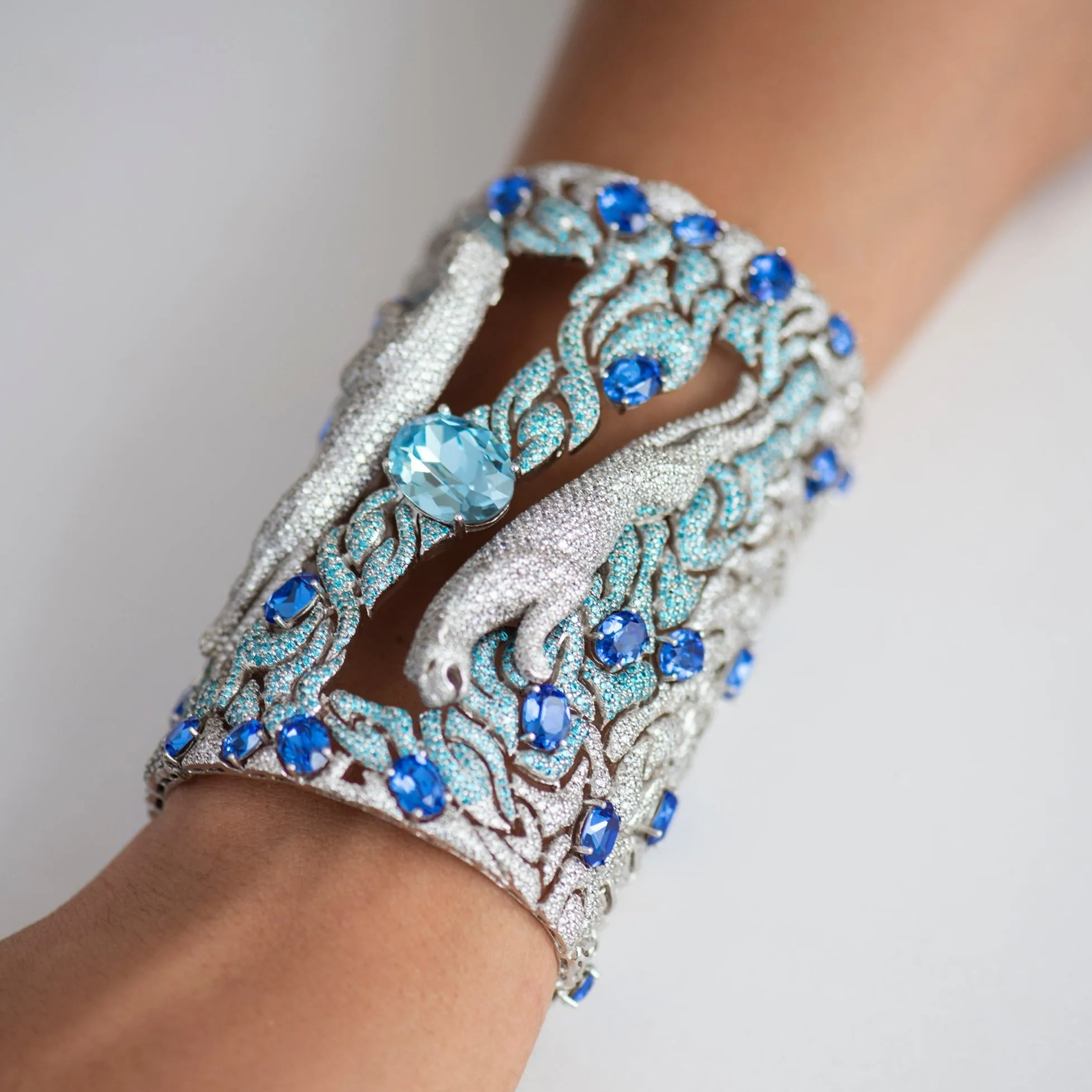 Blue Sapphire 92.5 Silver Handcuff - Heart of the Blue Moon