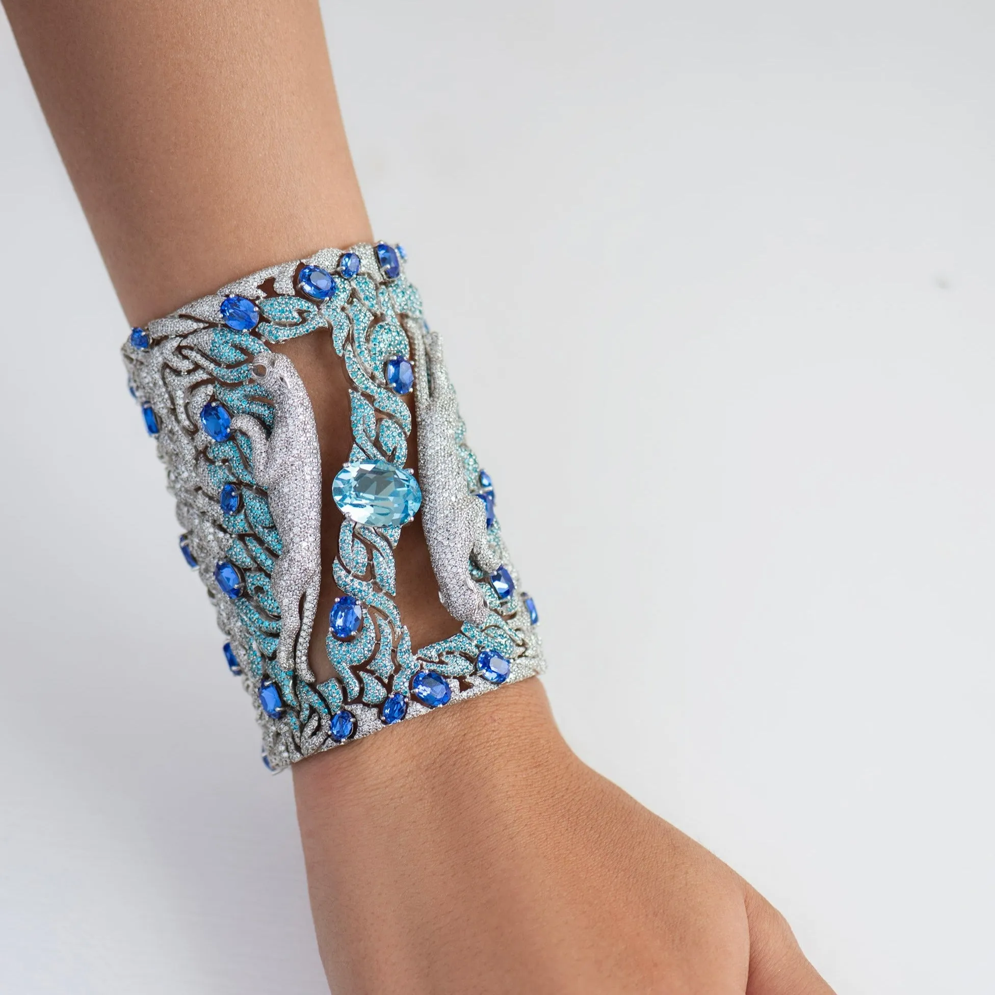 Blue Sapphire 92.5 Silver Handcuff - Heart of the Blue Moon