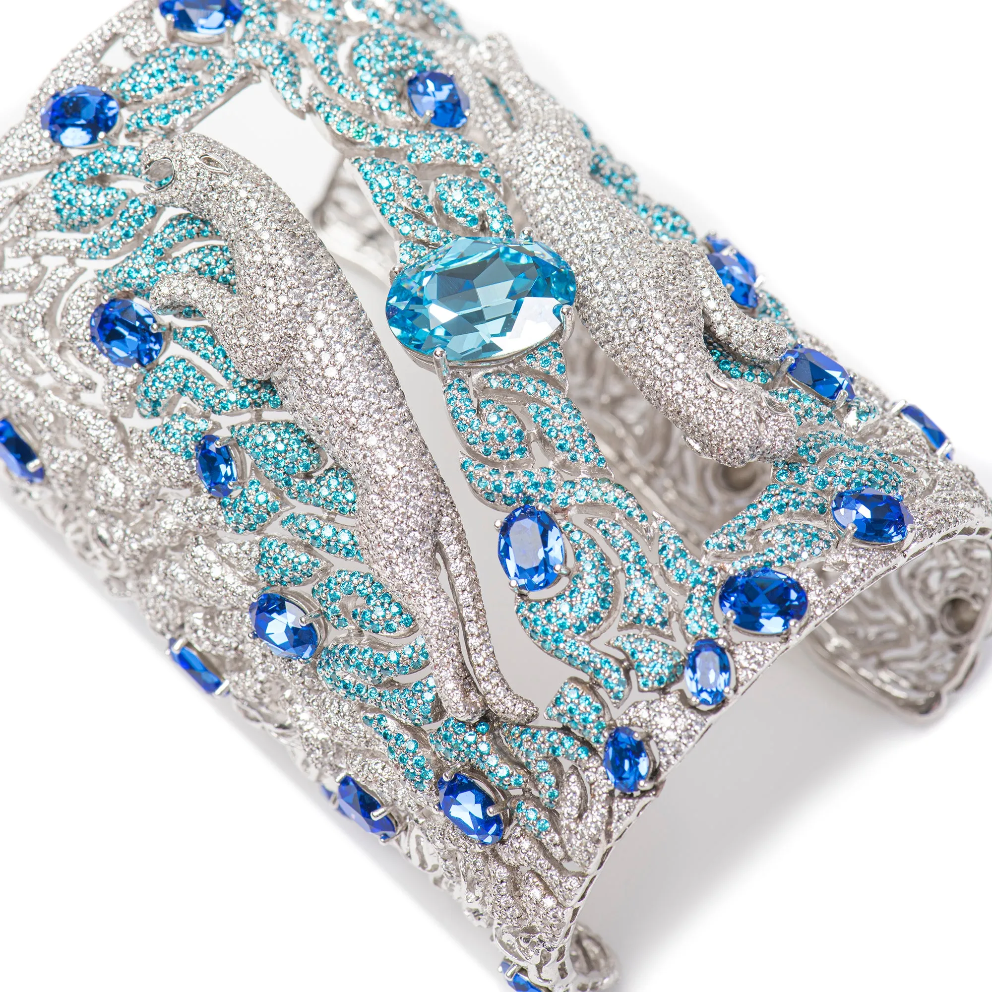 Blue Sapphire 92.5 Silver Handcuff - Heart of the Blue Moon