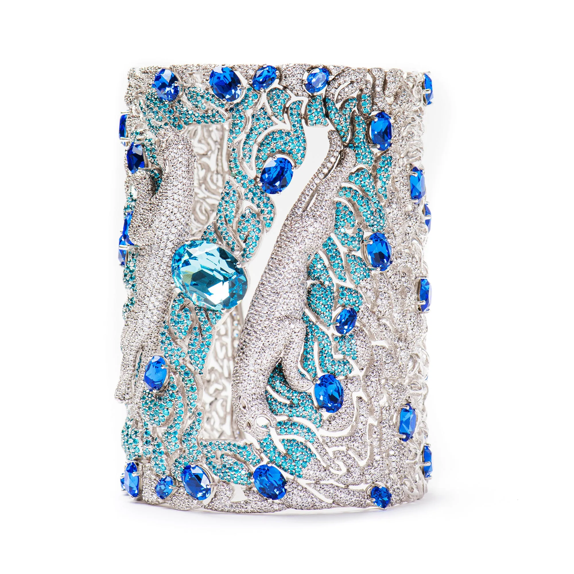 Blue Sapphire 92.5 Silver Handcuff - Heart of the Blue Moon