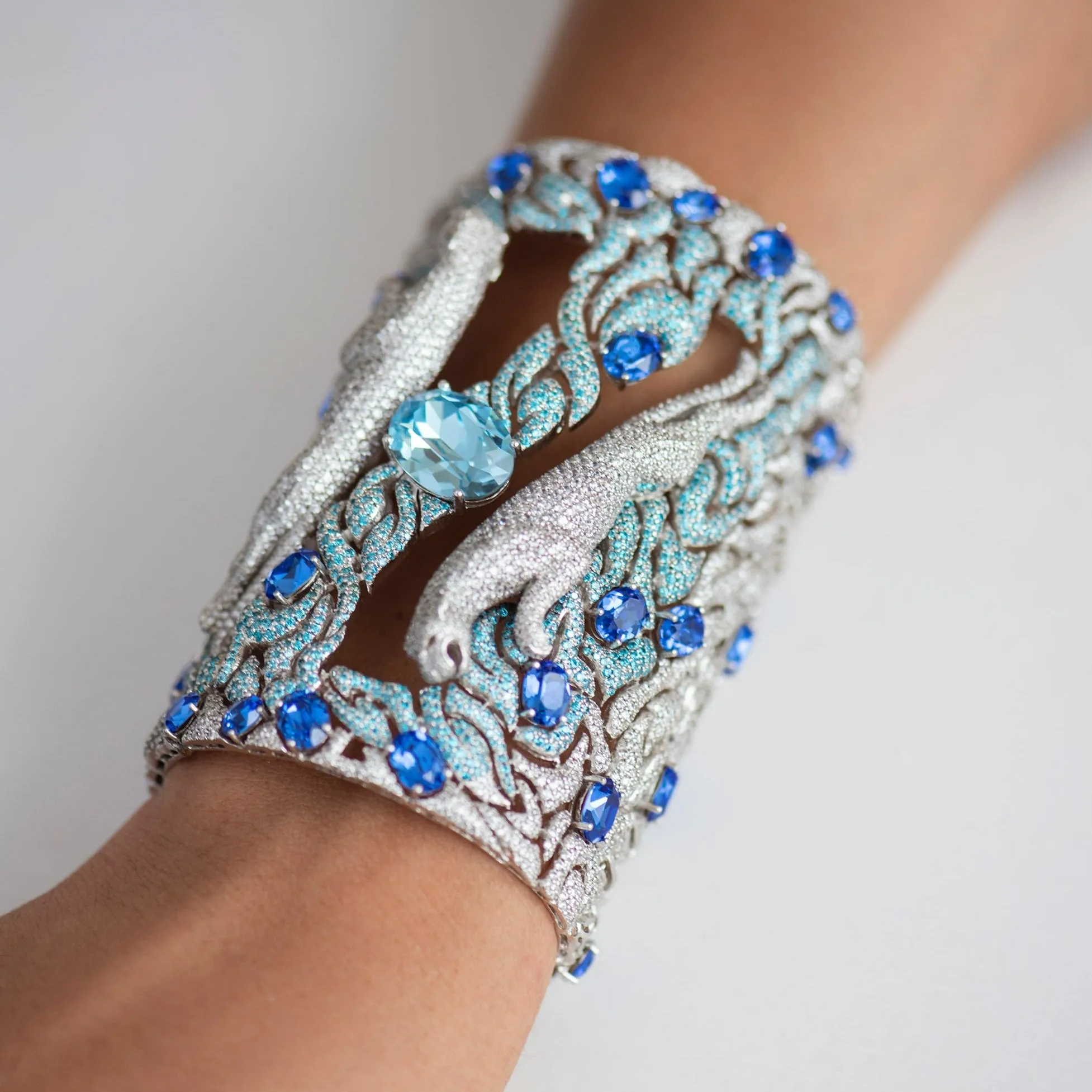 Blue Sapphire 92.5 Silver Handcuff - Heart of the Blue Moon
