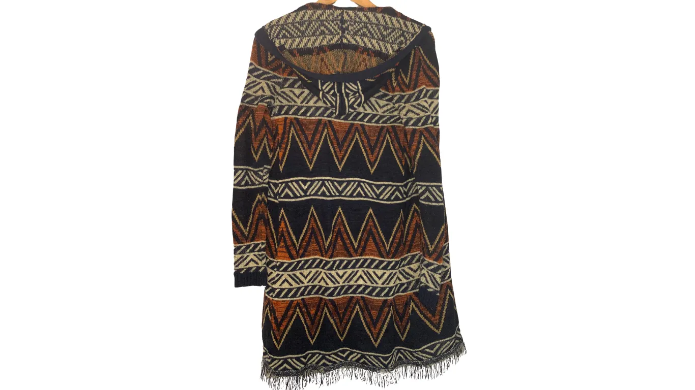 Bohemian Tribal Print Hooded Cardigan, S
