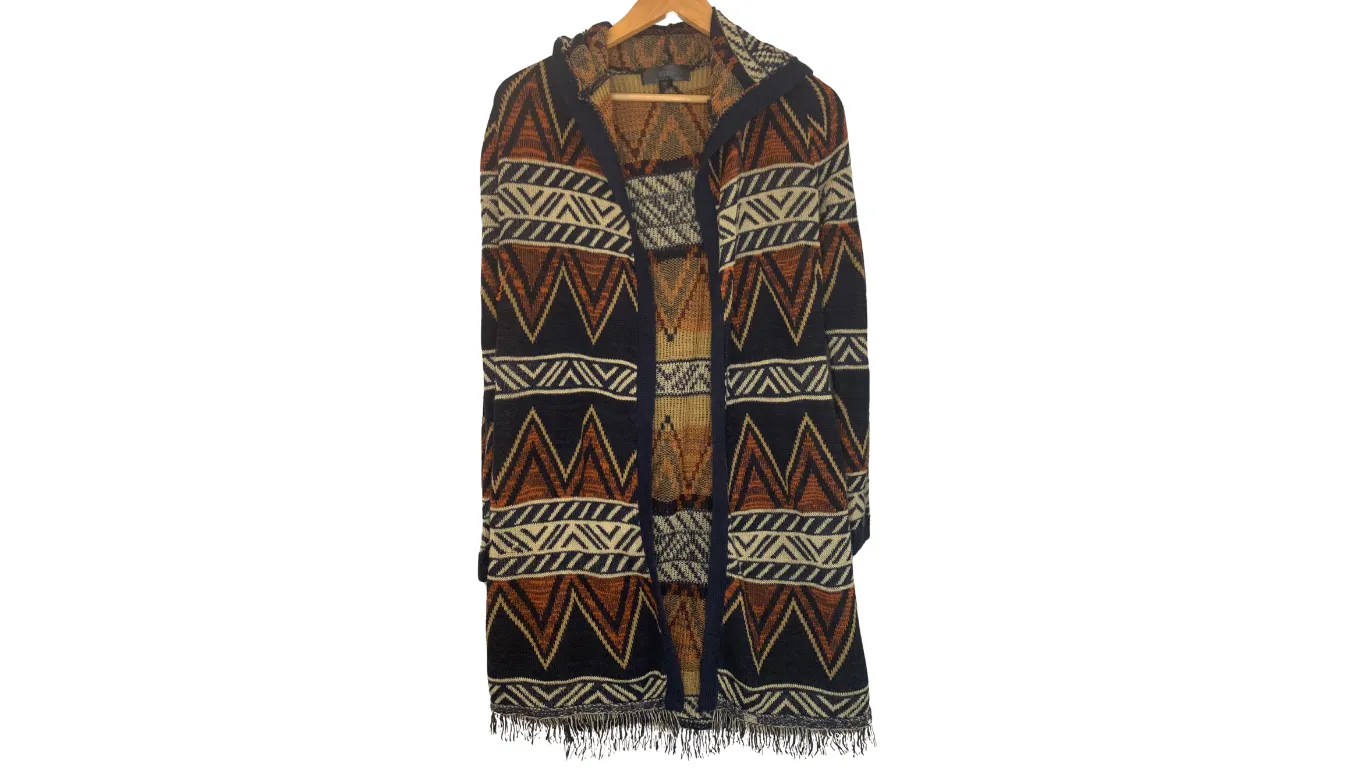Bohemian Tribal Print Hooded Cardigan, S