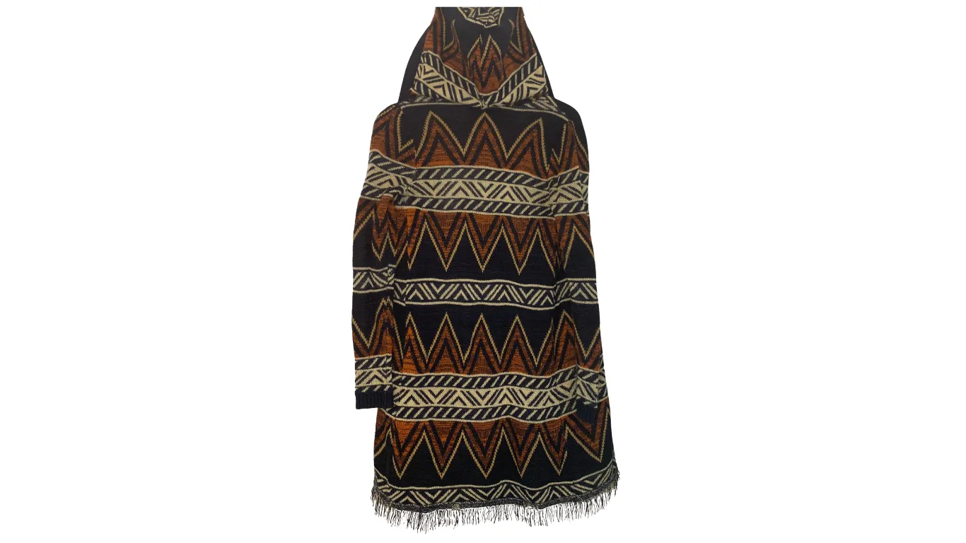 Bohemian Tribal Print Hooded Cardigan, S