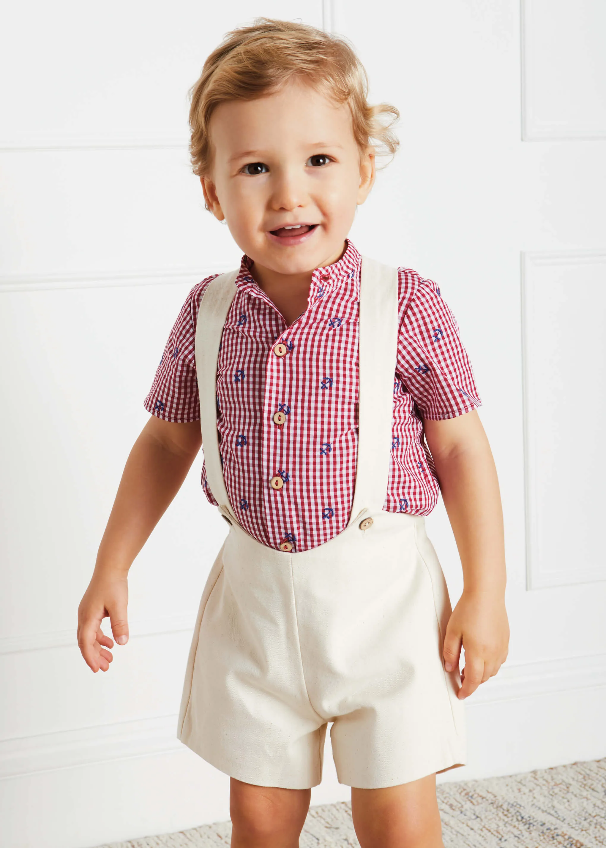 Button Detail Shorts with Braces in Beige (12mths-3yrs)