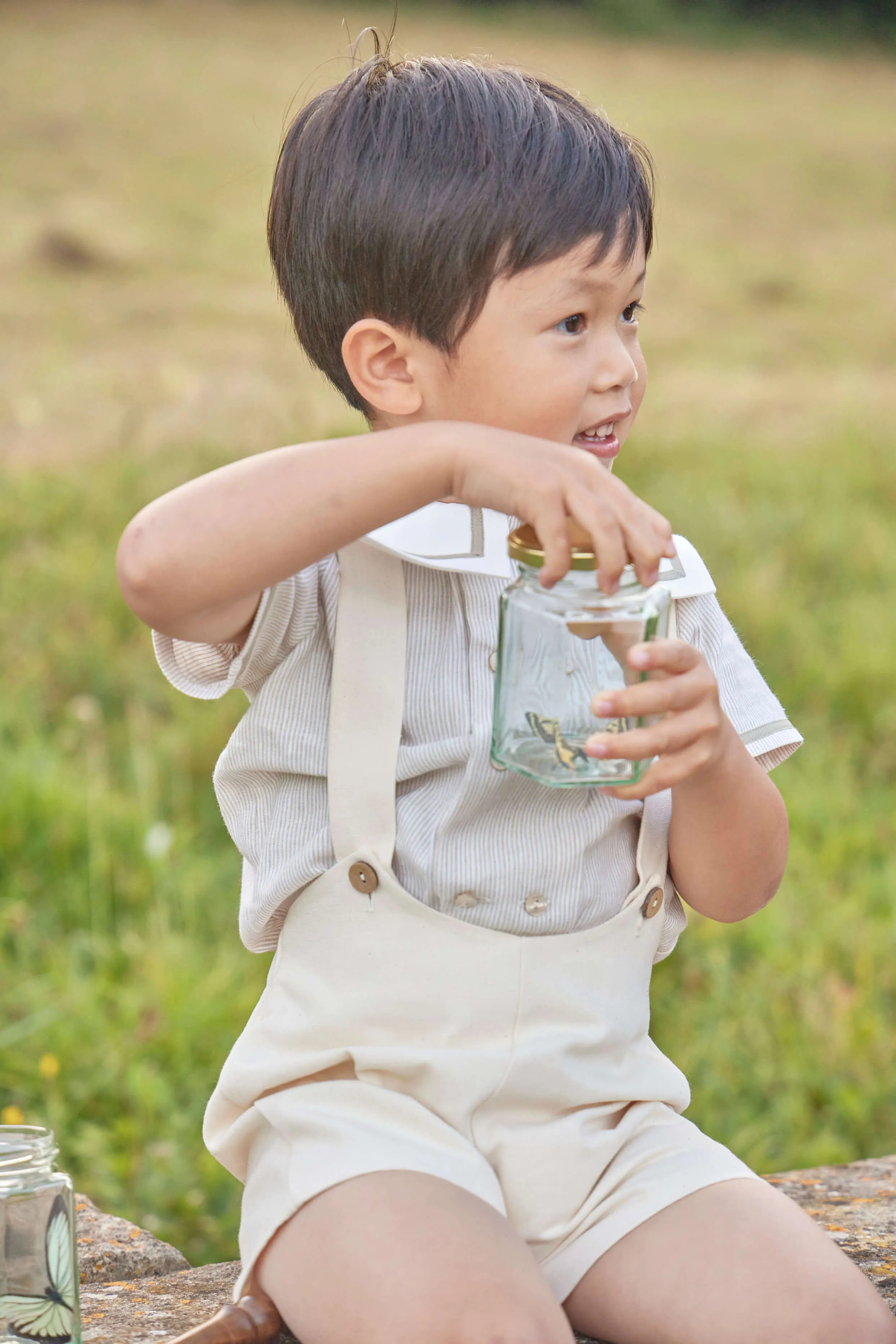 Button Detail Shorts with Braces in Beige (12mths-3yrs)