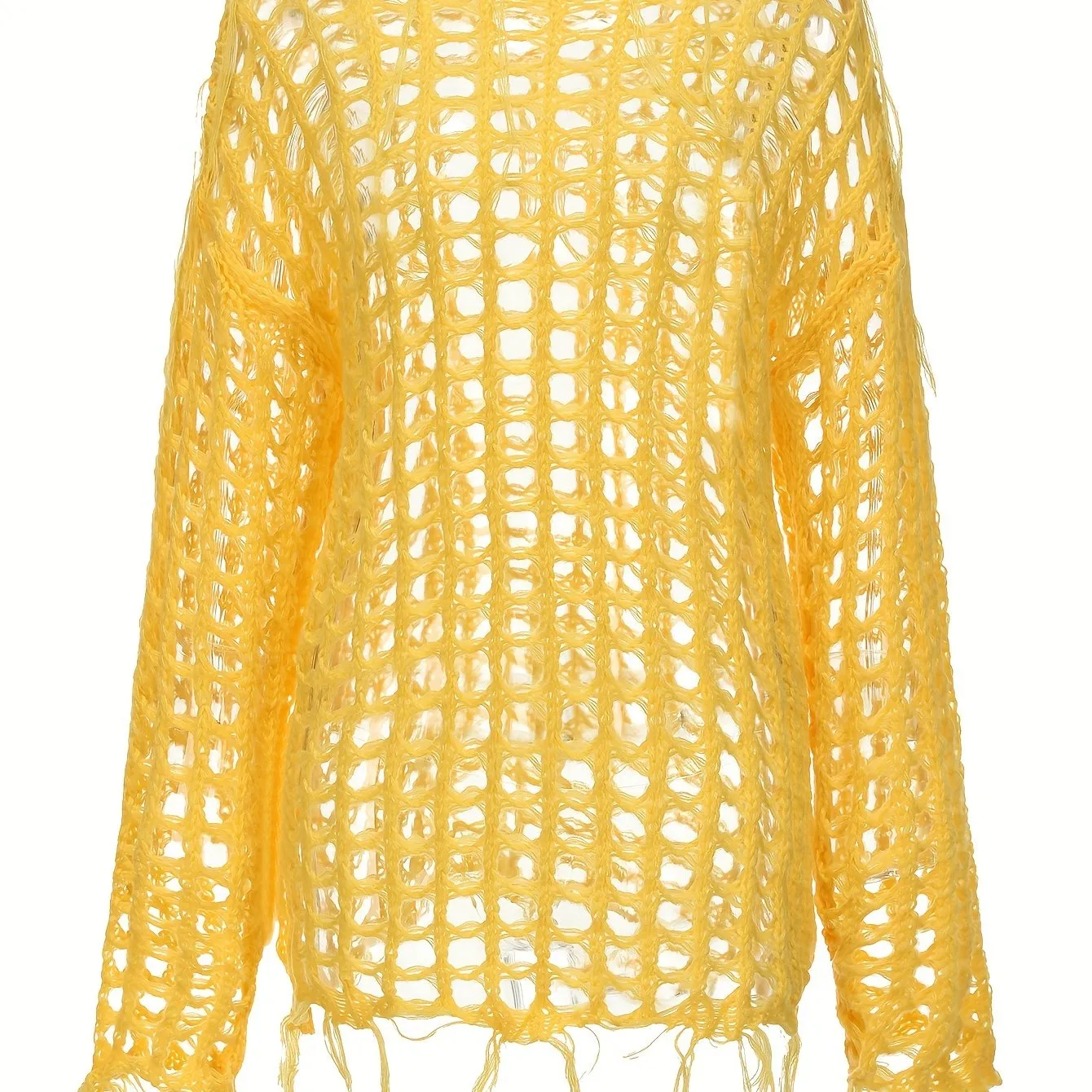 Chic Y2K Crochet Tassel Knit Sweater - Soft & Cozy Crew Neck with Long Sleeves - Fashion-Forward Womens Clothing