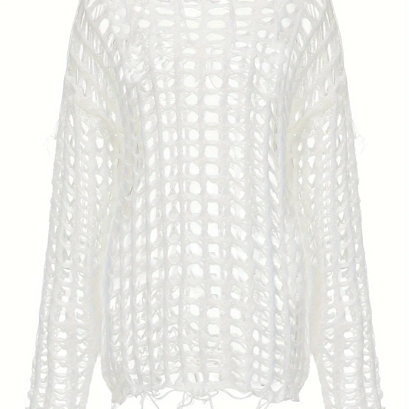 Chic Y2K Crochet Tassel Knit Sweater - Soft & Cozy Crew Neck with Long Sleeves - Fashion-Forward Womens Clothing