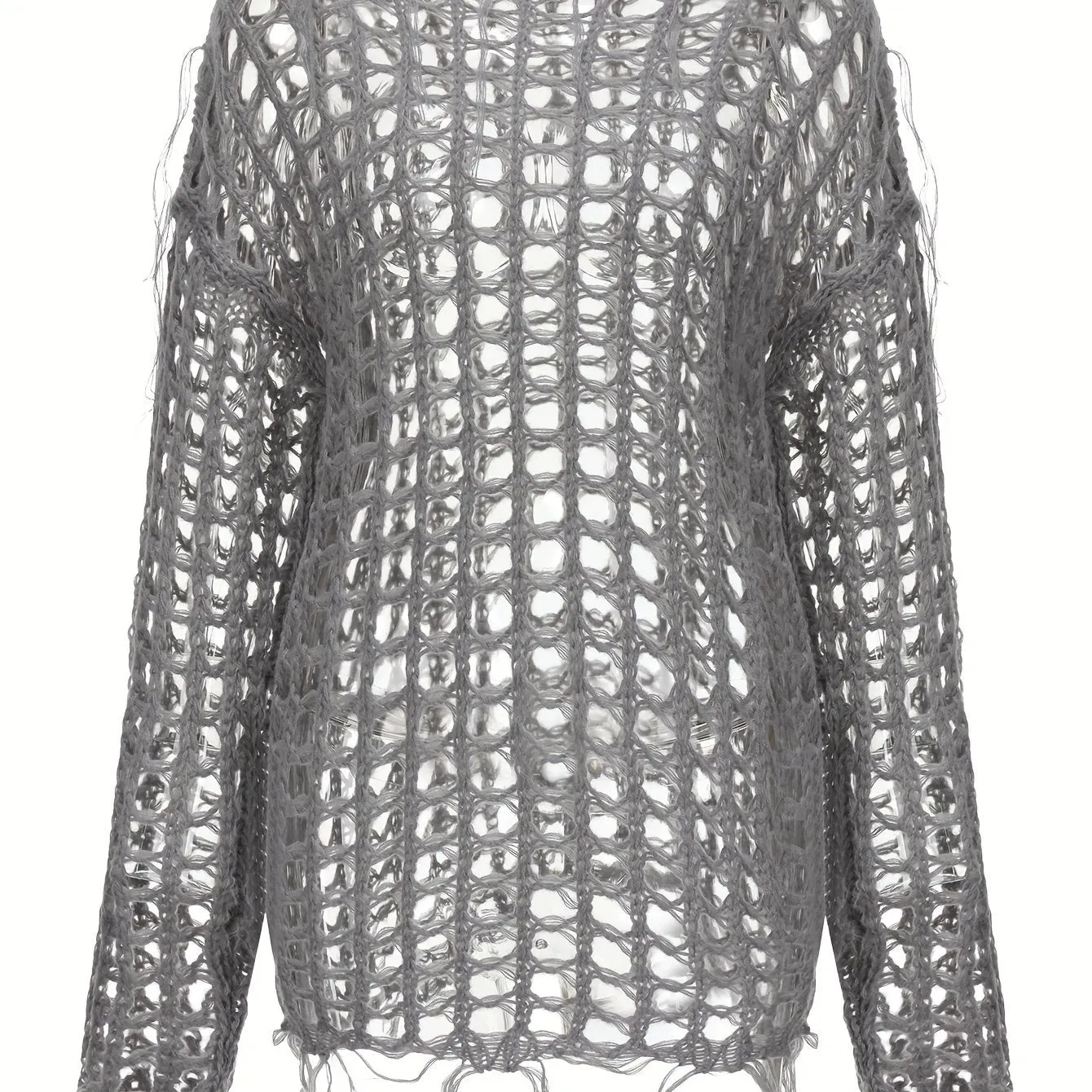 Chic Y2K Crochet Tassel Knit Sweater - Soft & Cozy Crew Neck with Long Sleeves - Fashion-Forward Womens Clothing