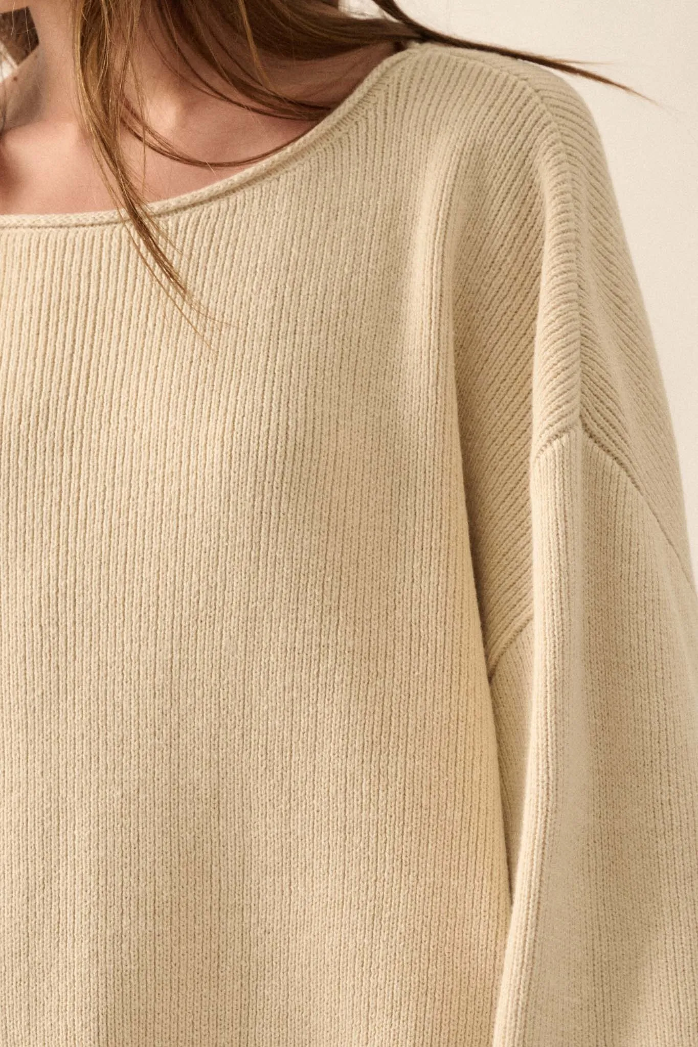 Chill Vibes Rolled-Edge Ribbed Knit Sweater