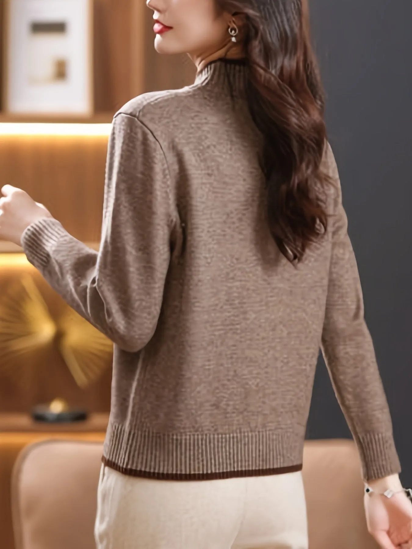 Cozy Cable Knit Pocket Mock Neck Sweater - Women's Pullovers with Elegant Long Sleeve Design, Perfect for Fall & Winter - Soft, Warm and Chic Women's Clothing for Everyday Wear