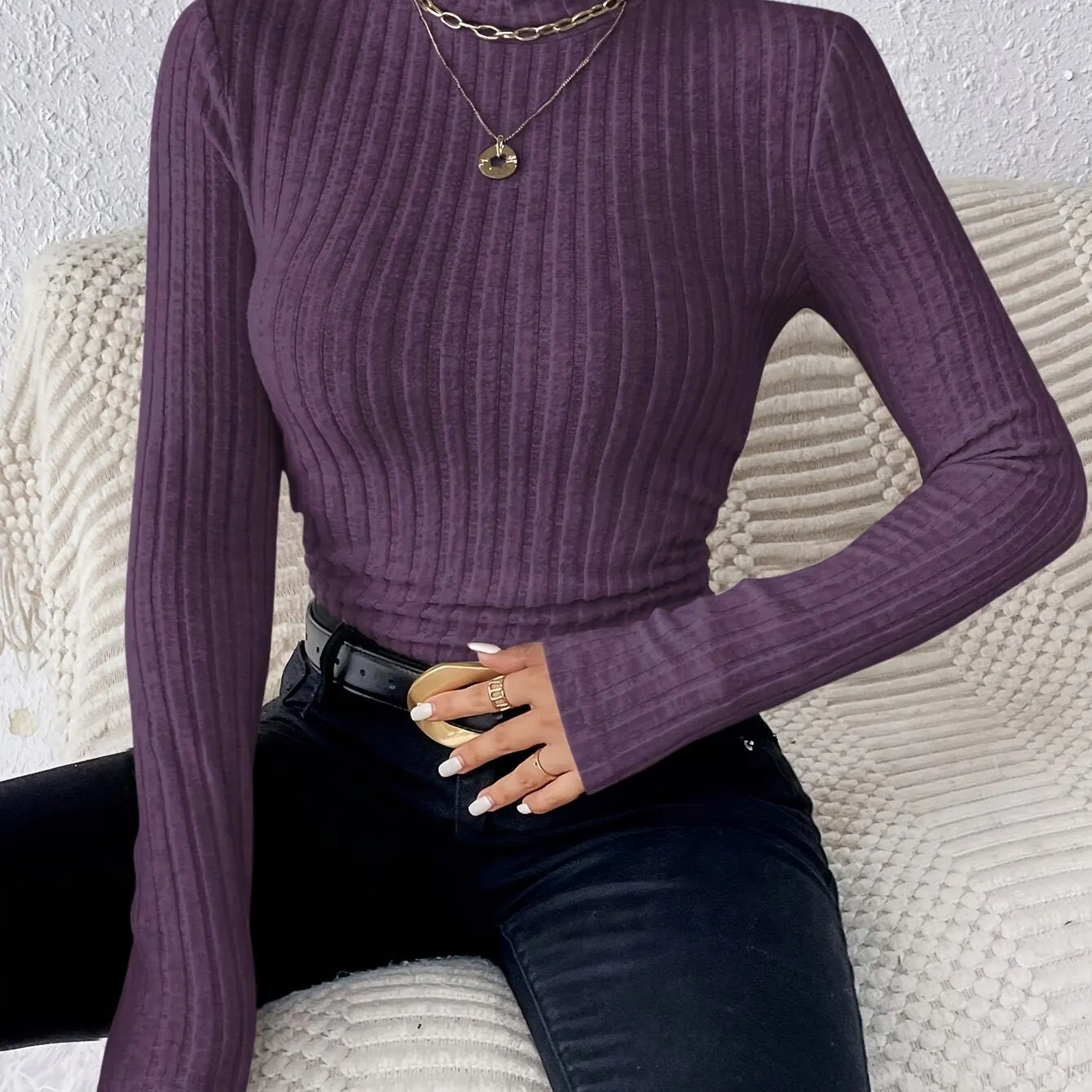 Cozy Turtle Neck Slim Fit Sweater - Pullovers for Women - Soft, Elegant Solid Color Long Sleeve Sweater for Fall & Winter, Comfortable Everyday Wear with Classic Style