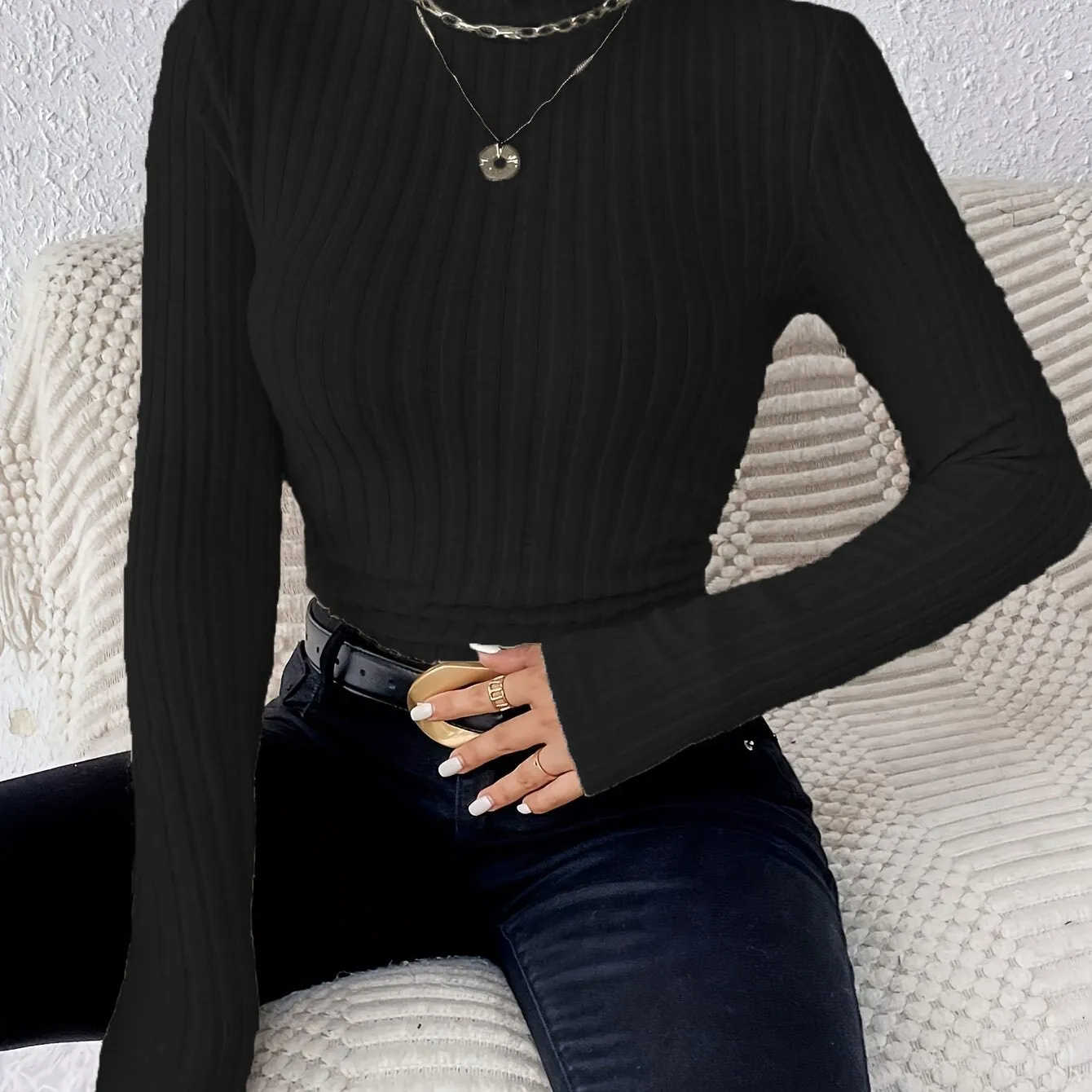 Cozy Turtle Neck Slim Fit Sweater - Pullovers for Women - Soft, Elegant Solid Color Long Sleeve Sweater for Fall & Winter, Comfortable Everyday Wear with Classic Style