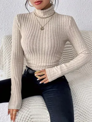 Cozy Turtle Neck Slim Fit Sweater - Pullovers for Women - Soft, Elegant Solid Color Long Sleeve Sweater for Fall & Winter, Comfortable Everyday Wear with Classic Style