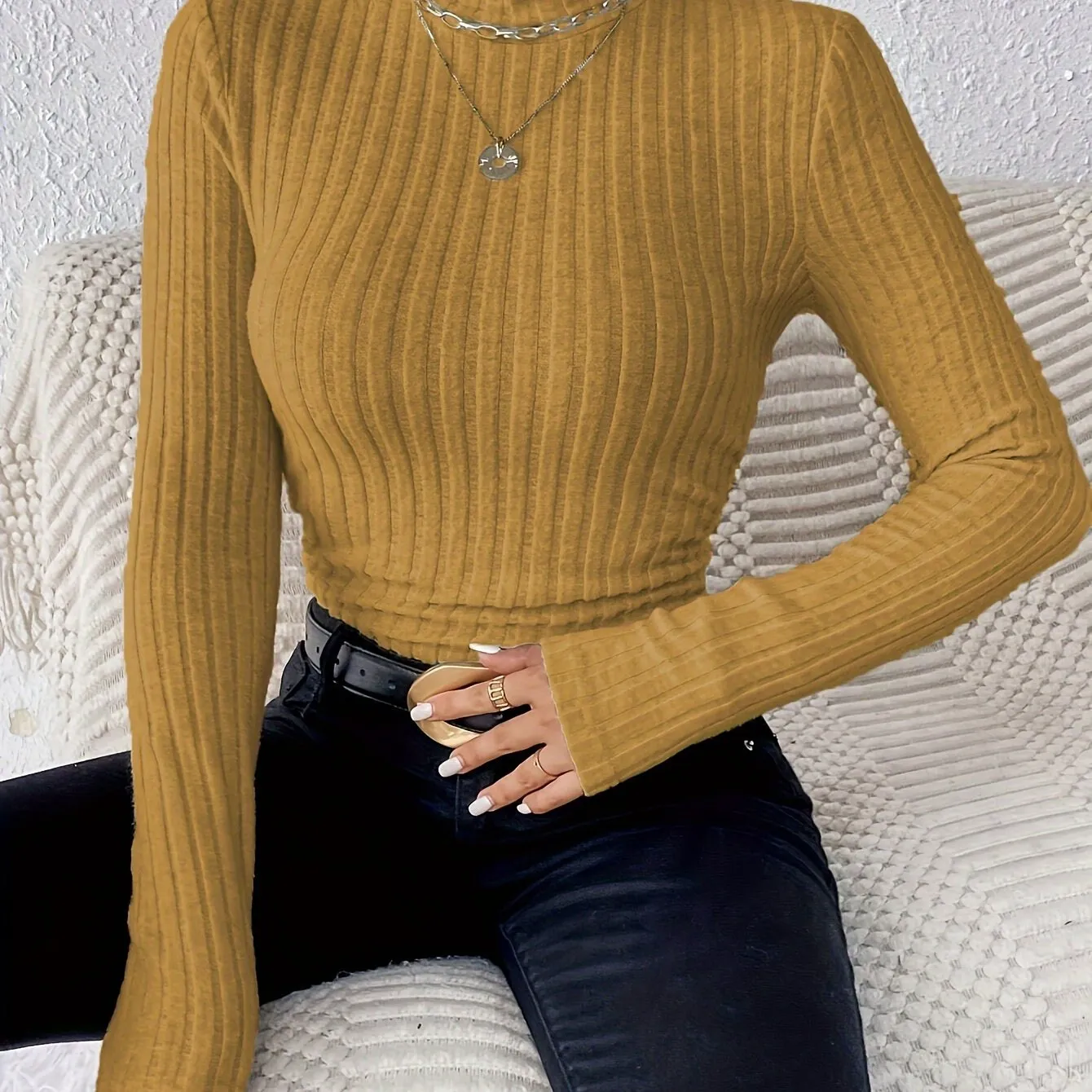 Cozy Turtle Neck Slim Fit Sweater - Pullovers for Women - Soft, Elegant Solid Color Long Sleeve Sweater for Fall & Winter, Comfortable Everyday Wear with Classic Style