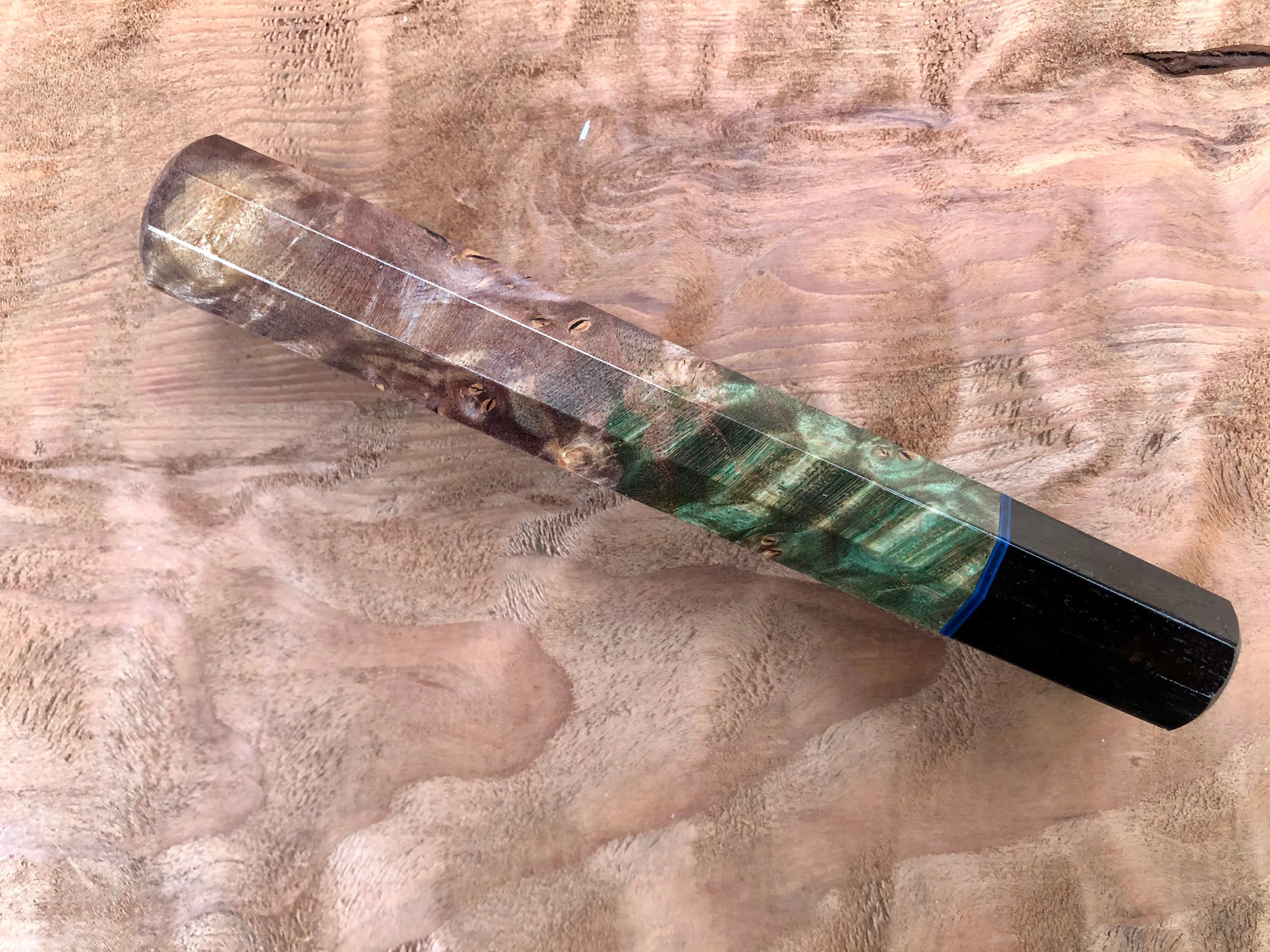 Custom Japanese Knife Handle - Dyed box eldar and ebony
