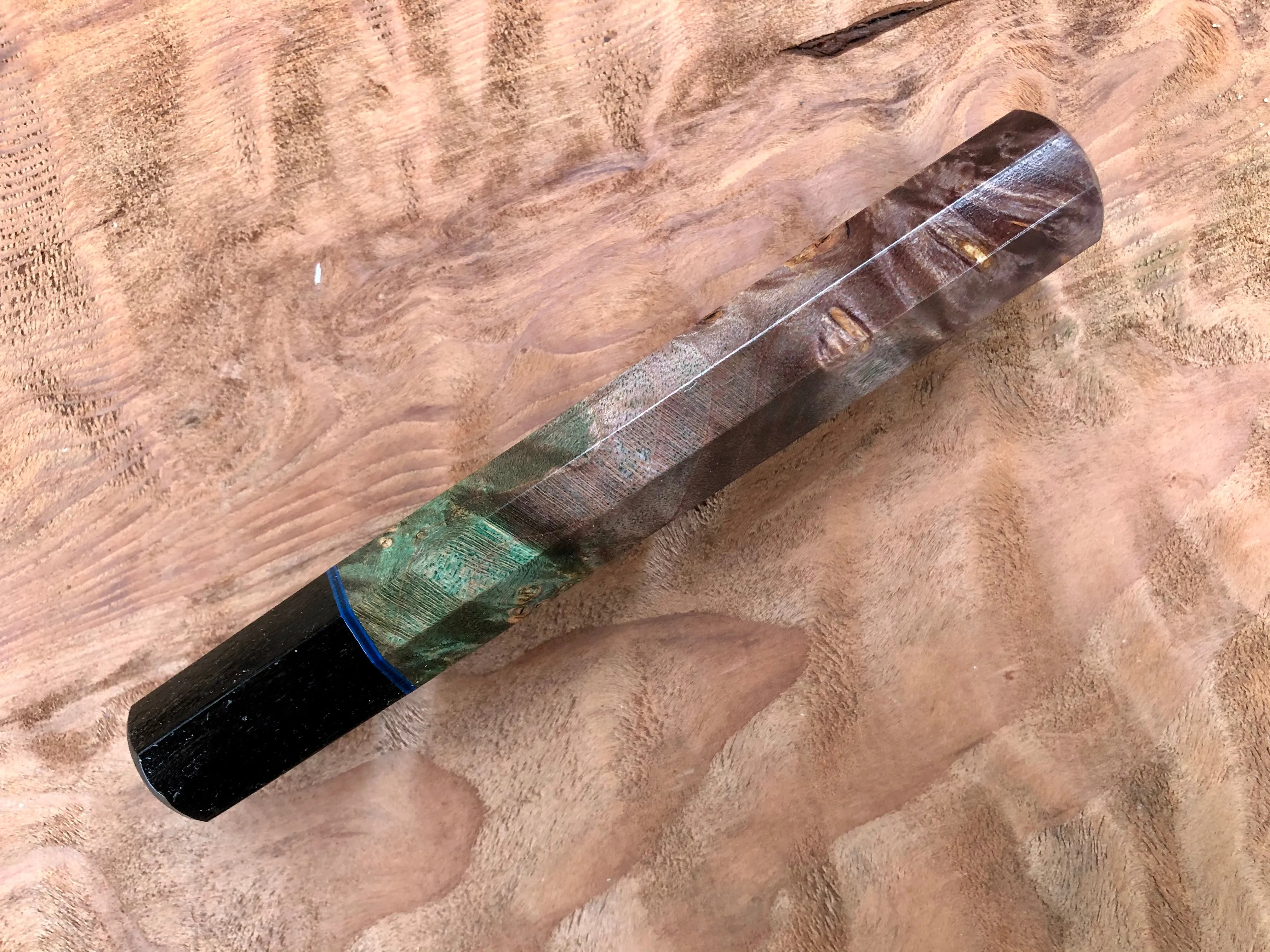 Custom Japanese Knife Handle - Dyed box eldar and ebony