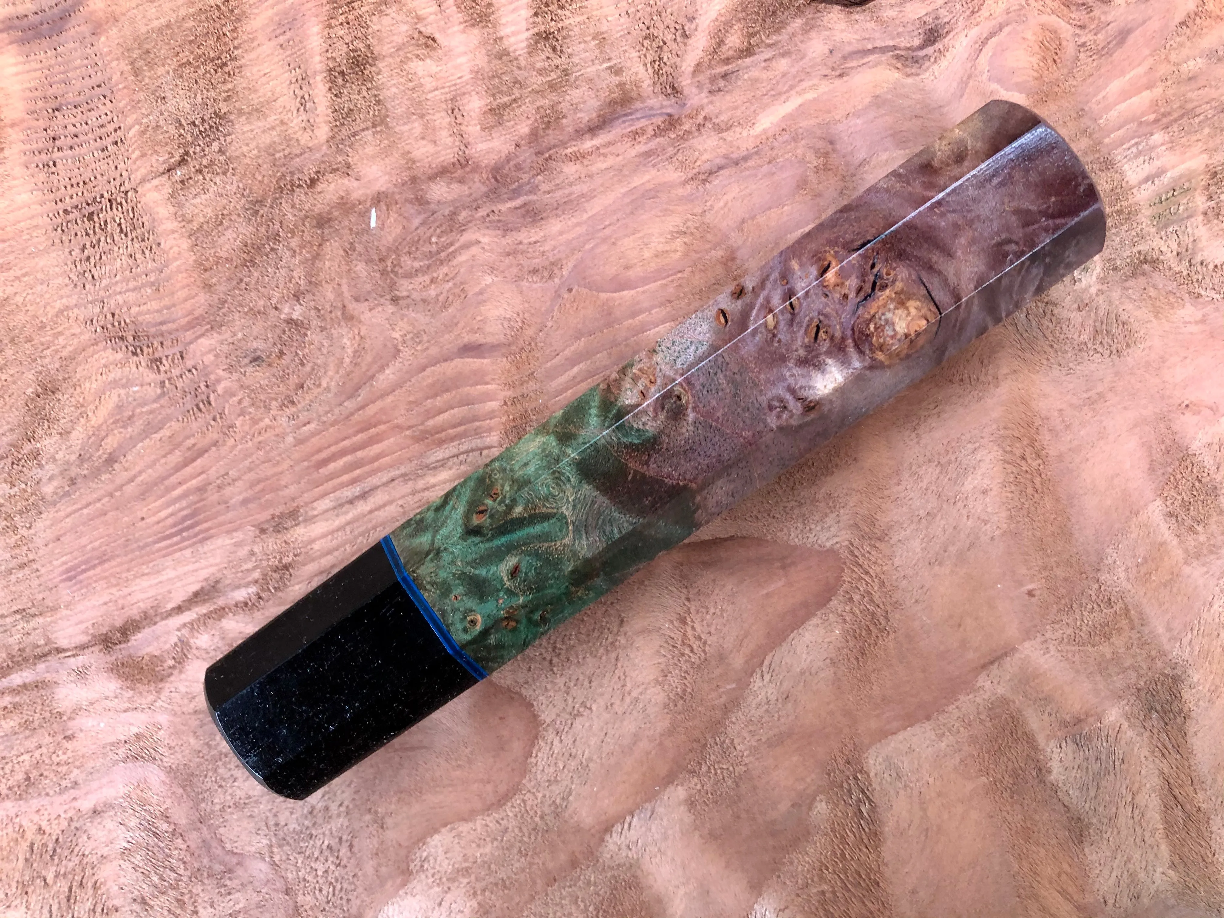 Custom Japanese Knife Handle - Dyed box eldar and ebony