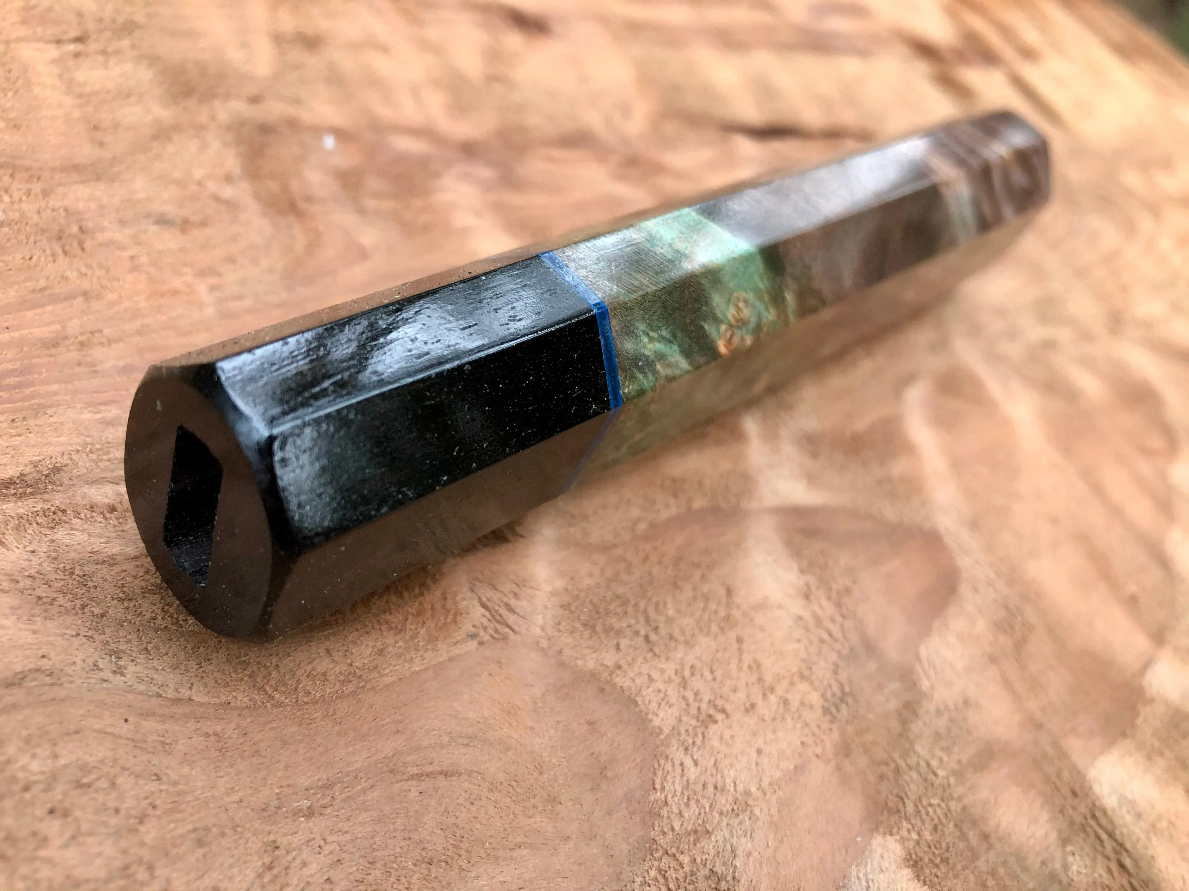 Custom Japanese Knife Handle - Dyed box eldar and ebony