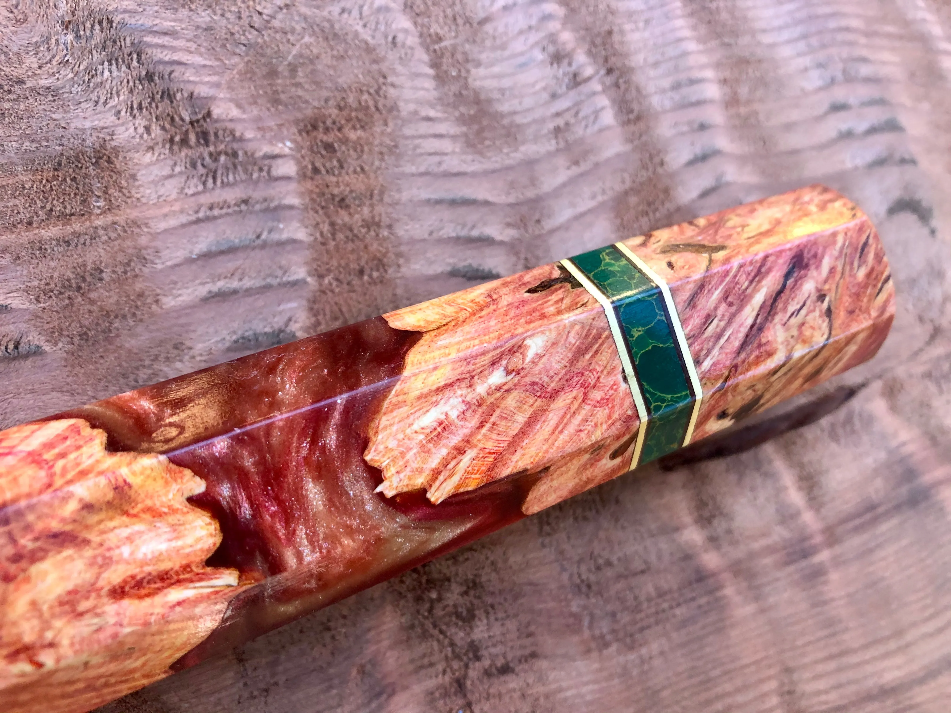 Custom Japanese Knife Handle - Dyed maple burl hybrid