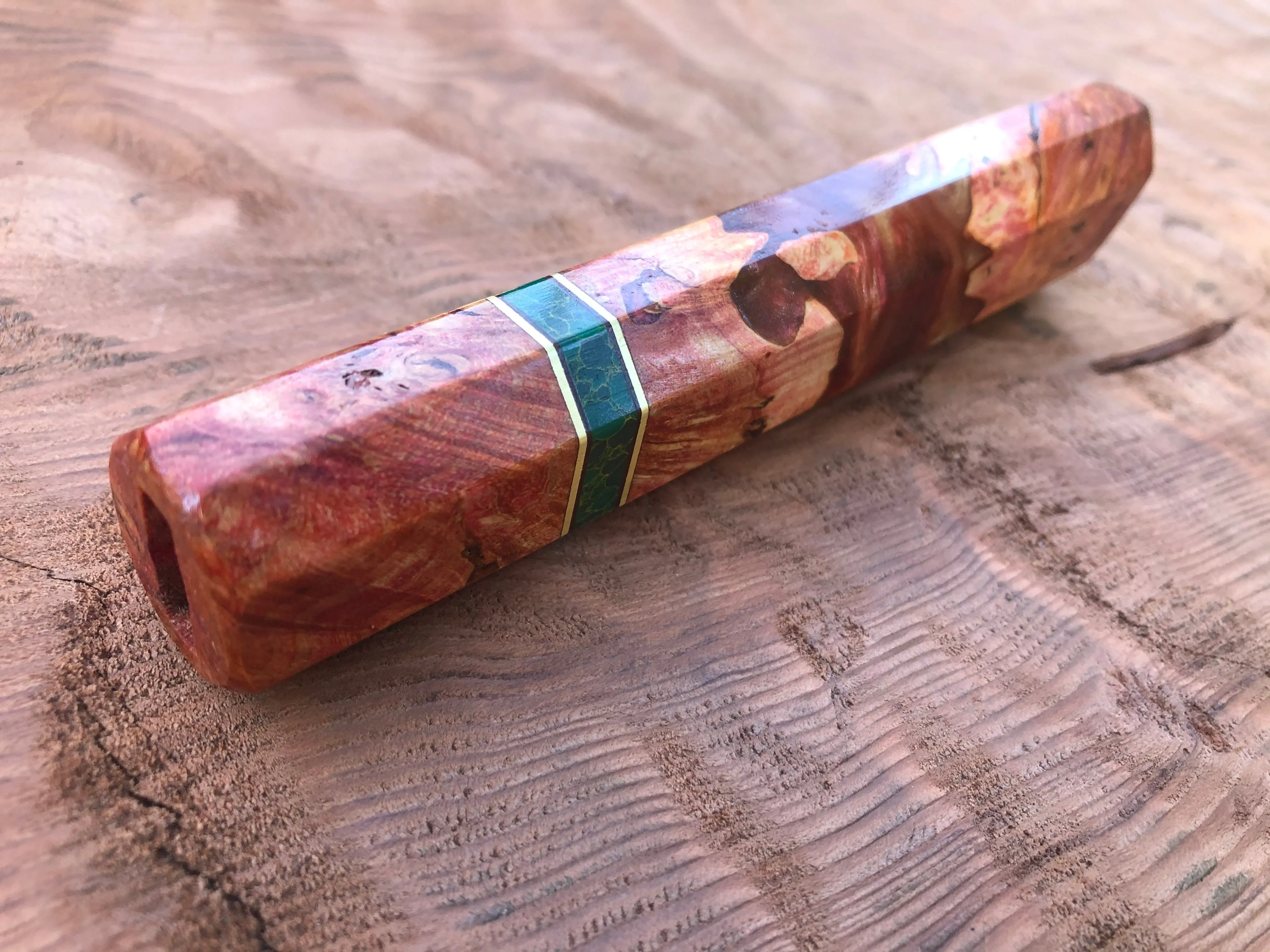 Custom Japanese Knife Handle - Dyed maple burl hybrid