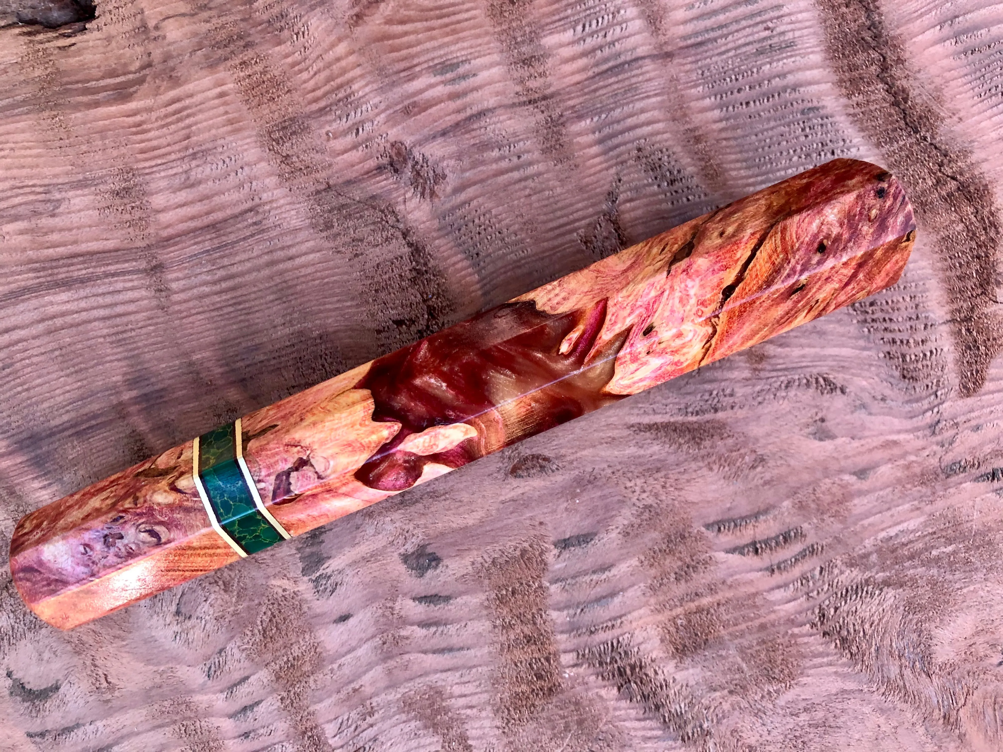 Custom Japanese Knife Handle - Dyed maple burl hybrid