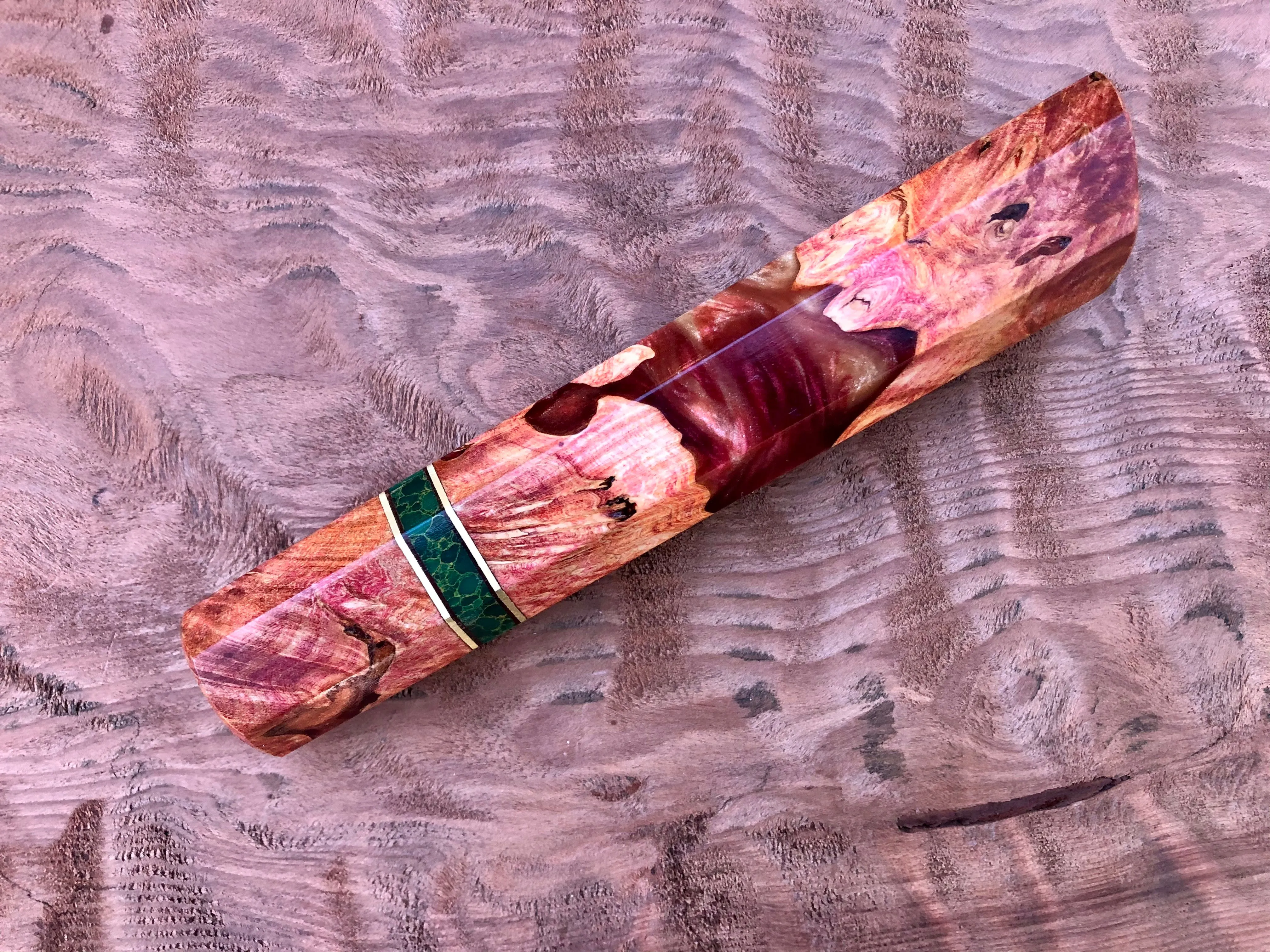 Custom Japanese Knife Handle - Dyed maple burl hybrid
