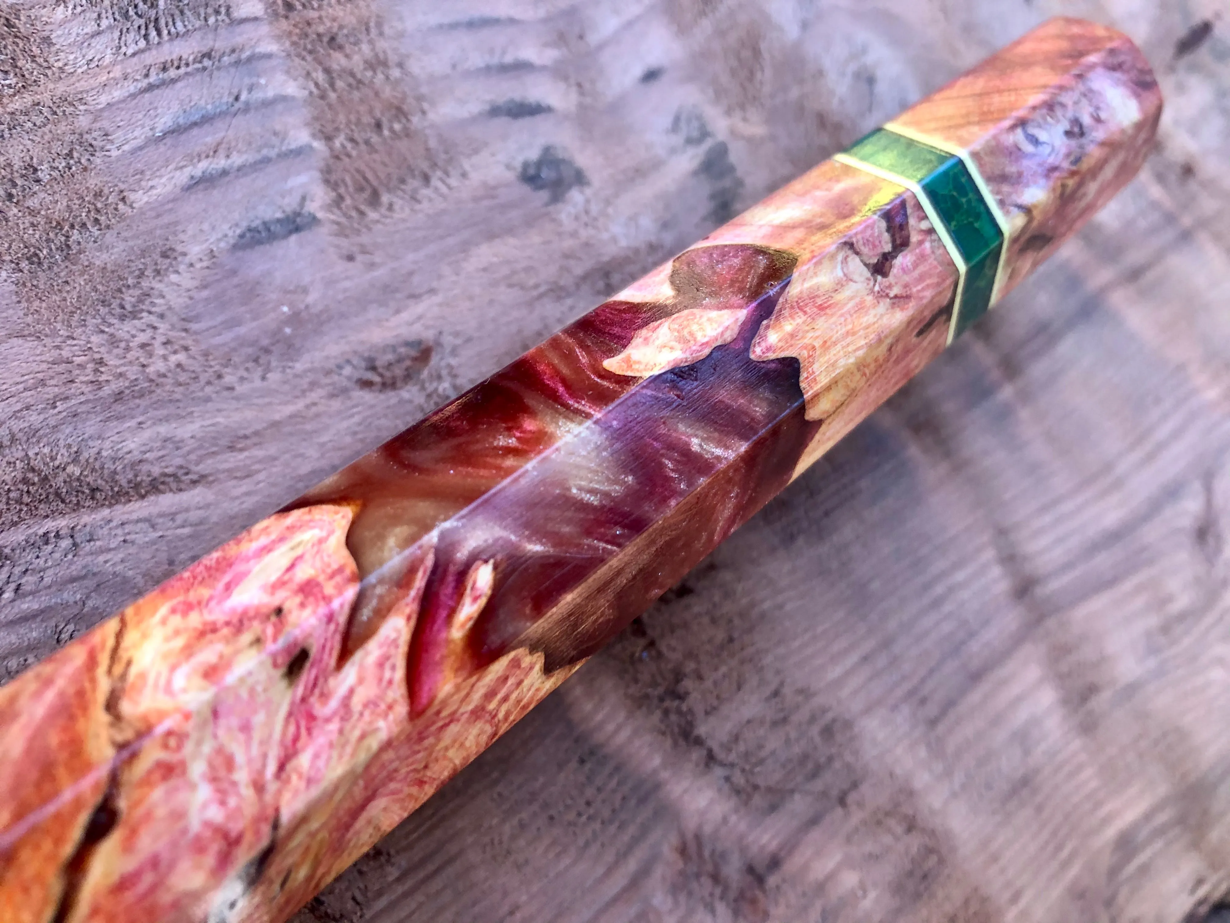 Custom Japanese Knife Handle - Dyed maple burl hybrid
