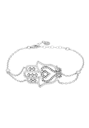 Hamsa Large Hand Of Fatima Bracelet Silver Oxidised