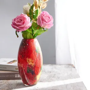 Hand Blown Multicolor Abstract Art Glass Vase 9.5 inch tall
