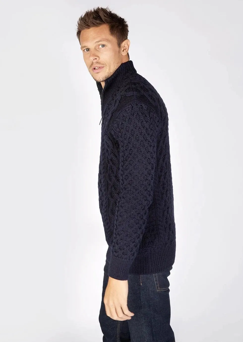 IrelandsEye Men's Dromore Aran Sweater | Navy