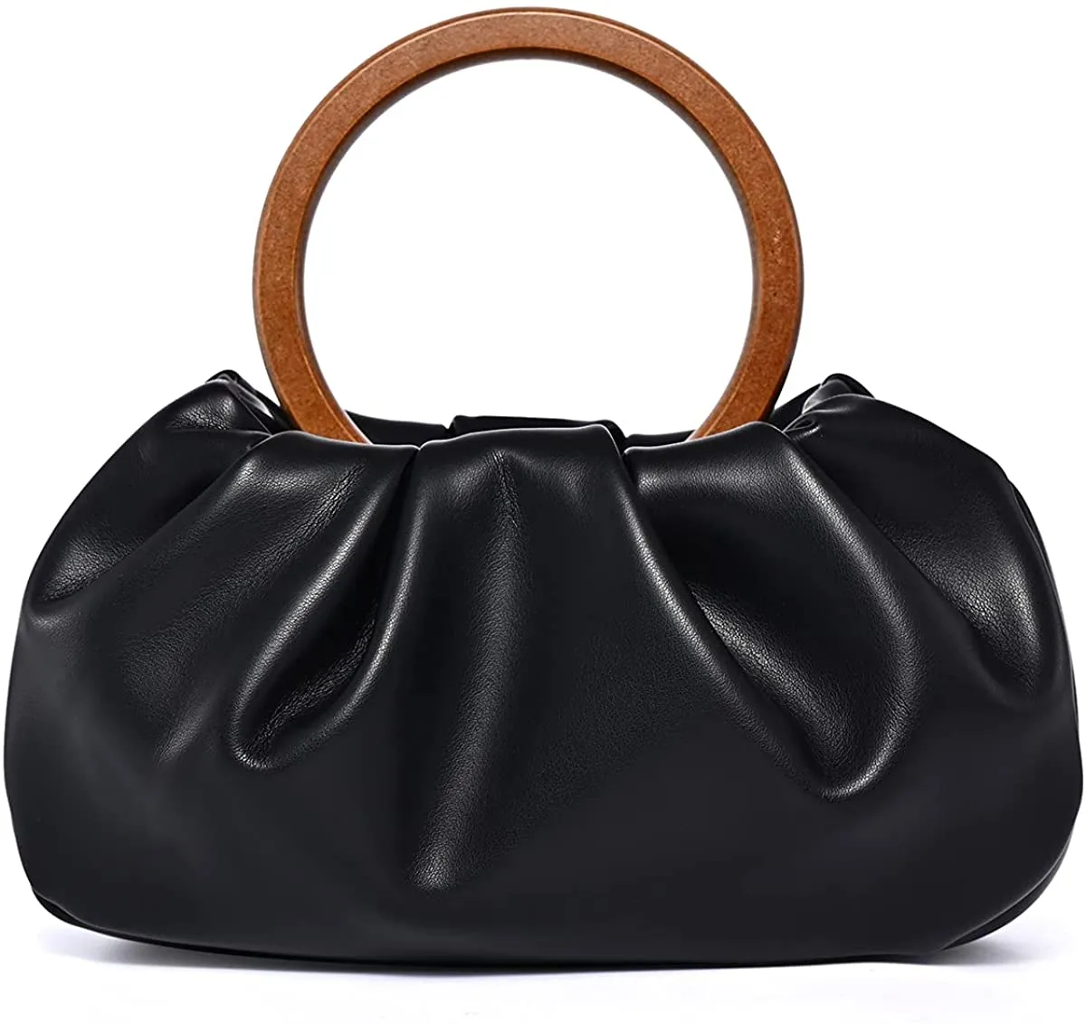 Khaki Trendy Ruched Wooden Handle Handbag