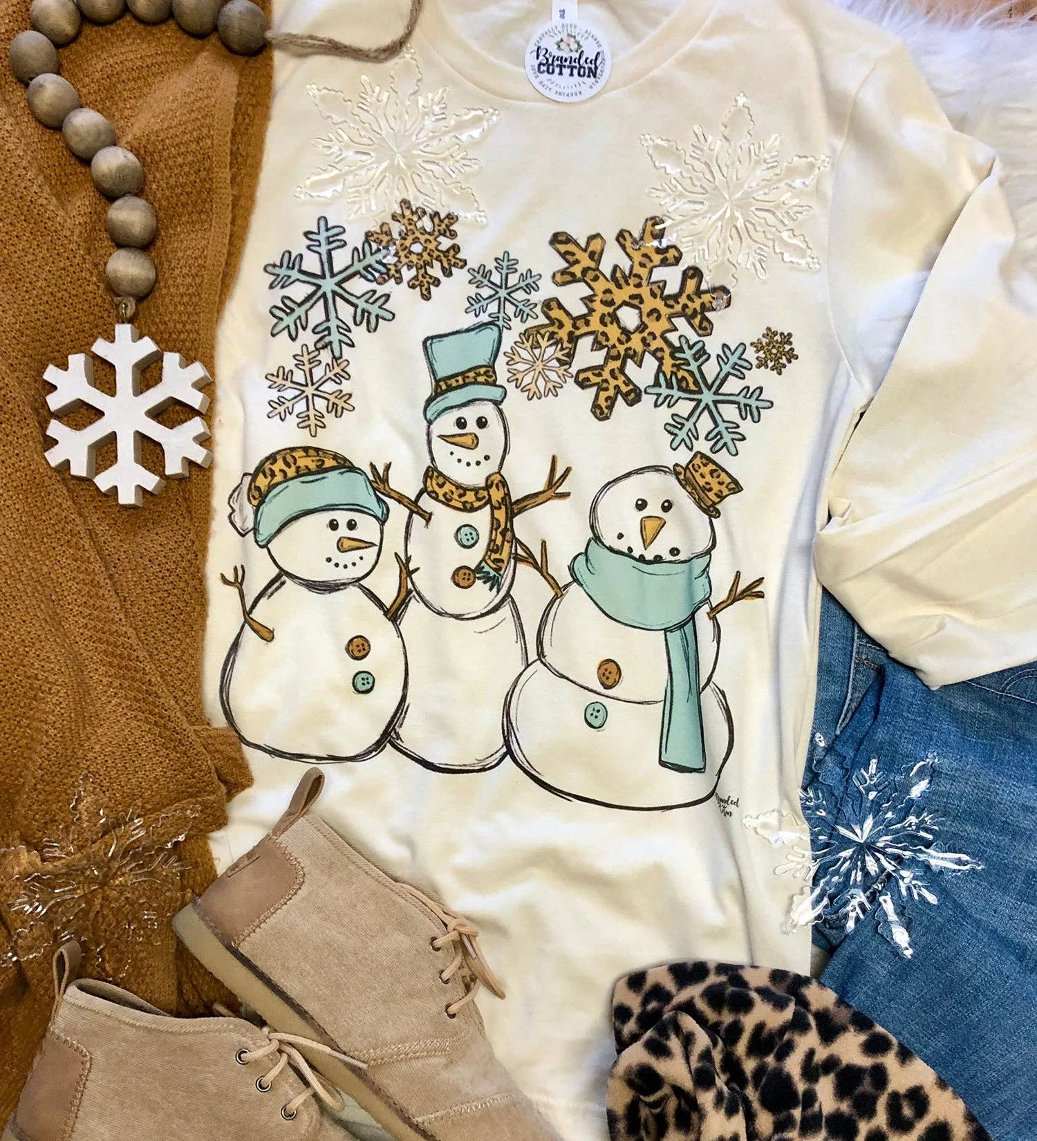 Leopard Snowman Graphic Long Sleeve Shirt