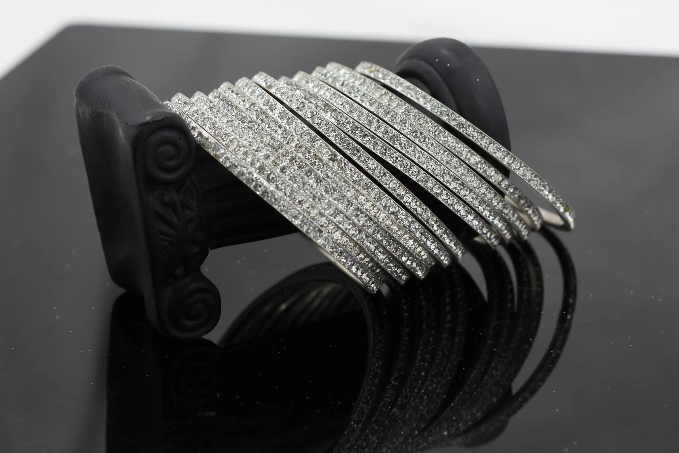 Luxurious Silver-Plated Bangles with Glittering Cubic Zirconia