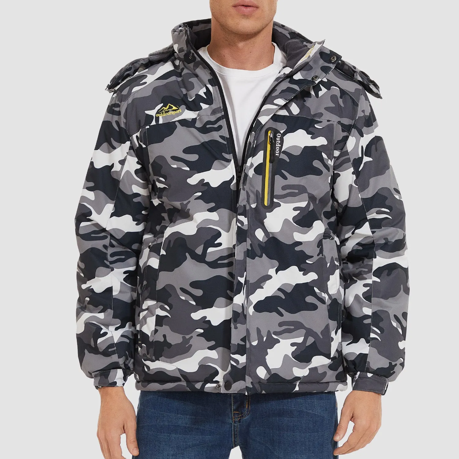 Men's Water-Resistant Winter Ski Jacket - Warm Fleece Parka with Multi-Pockets