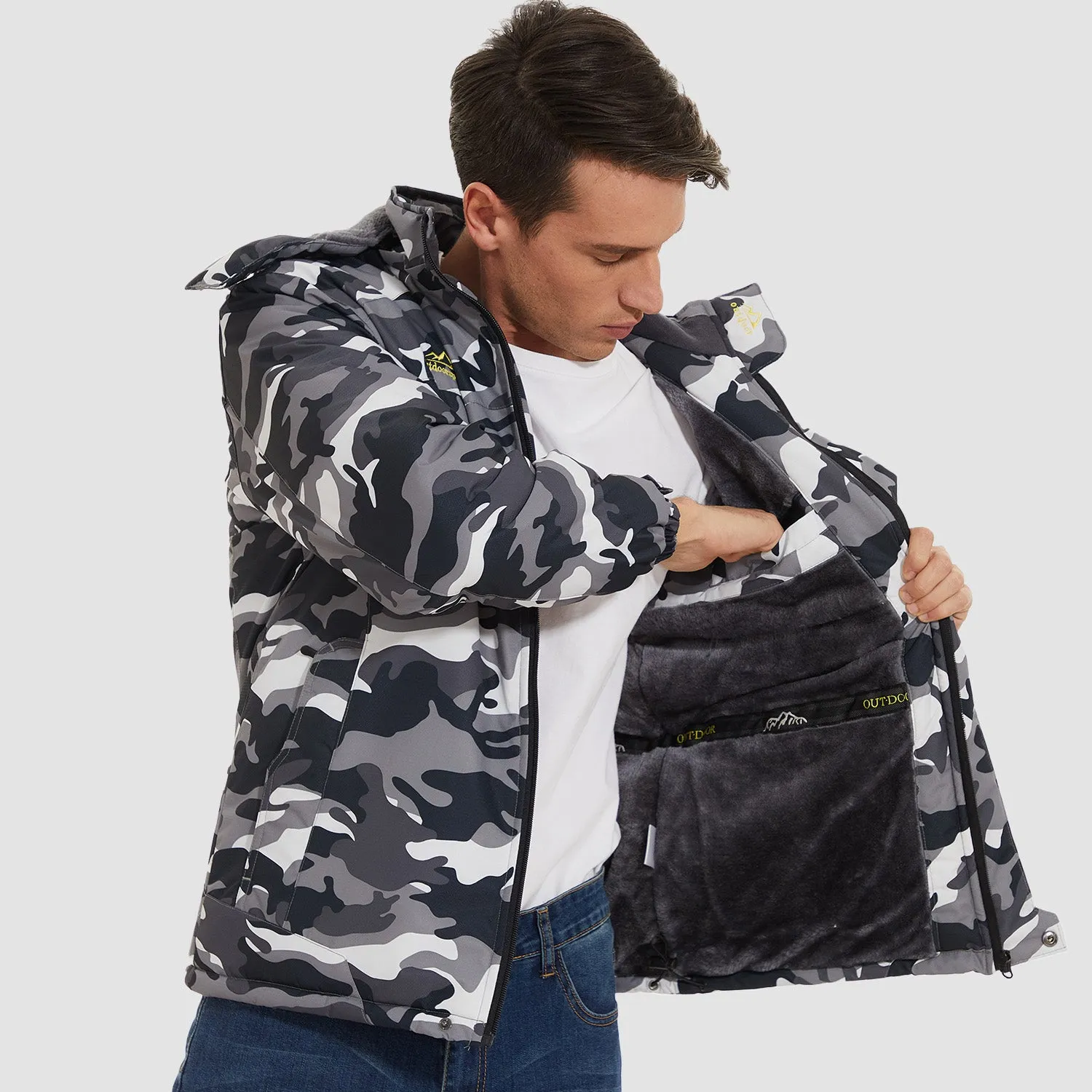 Men's Water-Resistant Winter Ski Jacket - Warm Fleece Parka with Multi-Pockets