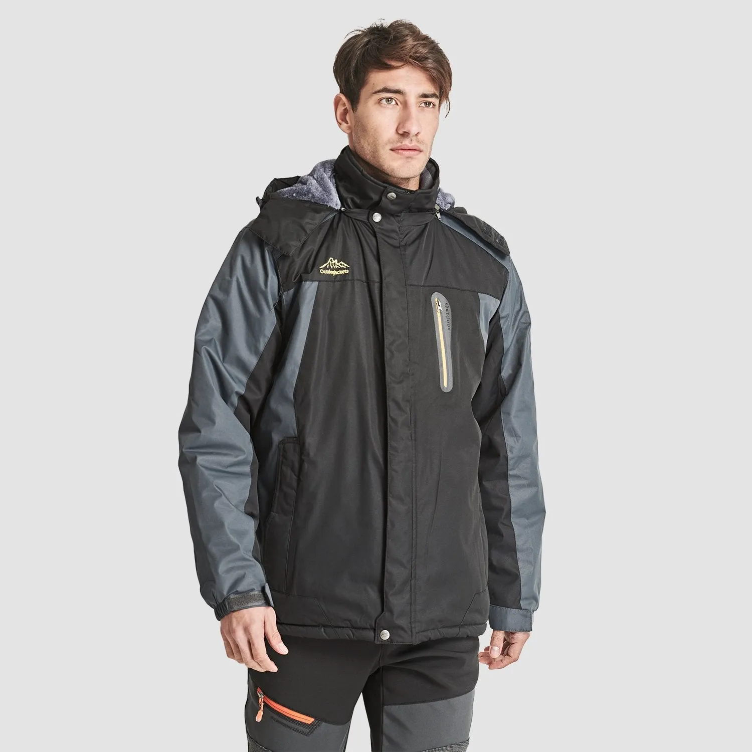 Men's Water-Resistant Winter Ski Jacket - Warm Fleece Parka with Multi-Pockets