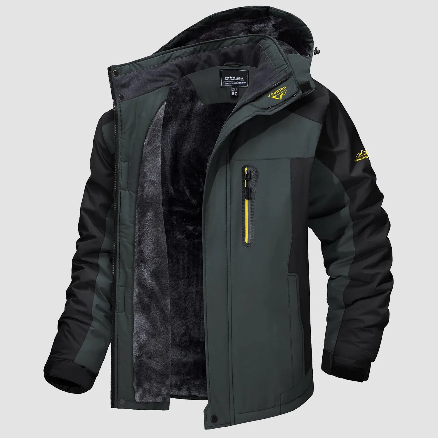 Men's Water-Resistant Winter Ski Jacket - Warm Fleece Parka with Multi-Pockets