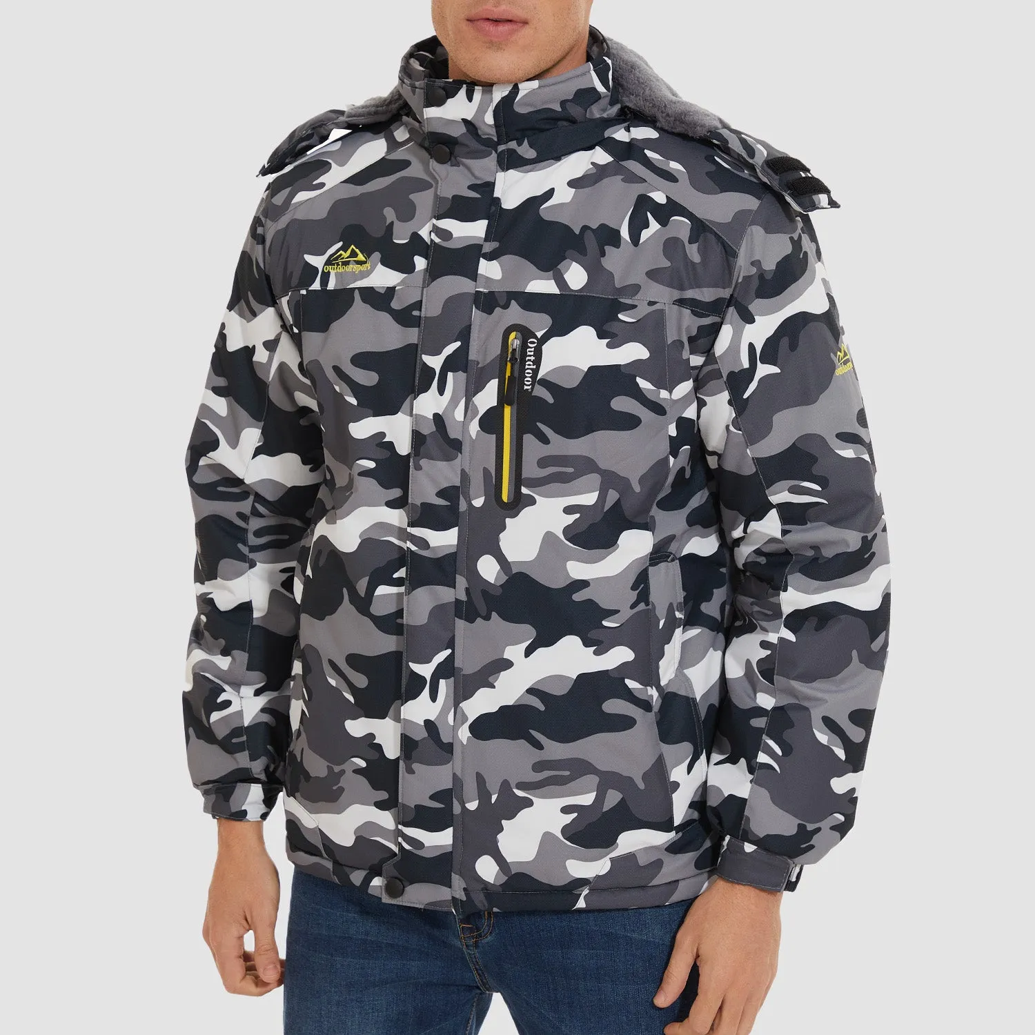 Men's Water-Resistant Winter Ski Jacket - Warm Fleece Parka with Multi-Pockets