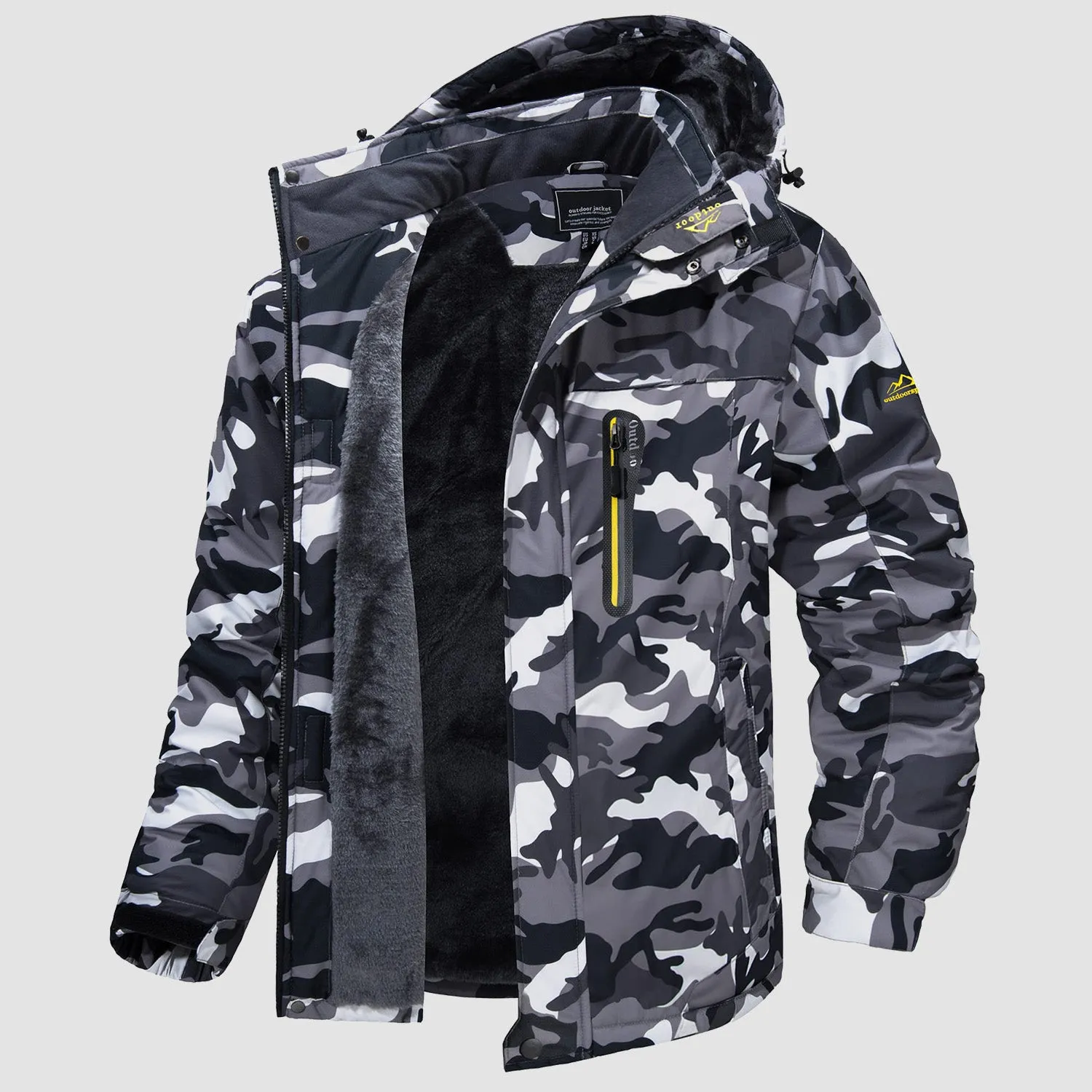 Men's Water-Resistant Winter Ski Jacket - Warm Fleece Parka with Multi-Pockets