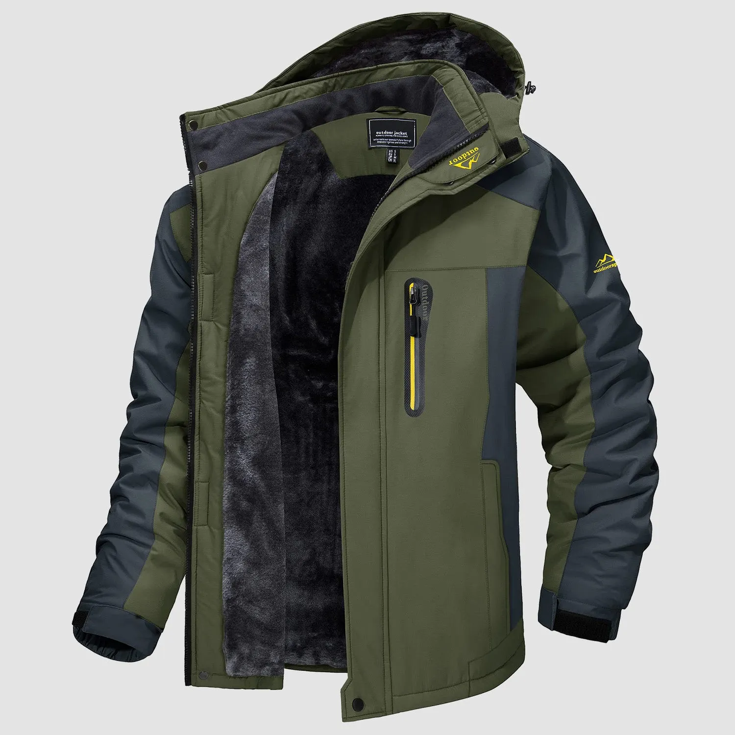 Men's Water-Resistant Winter Ski Jacket - Warm Fleece Parka with Multi-Pockets