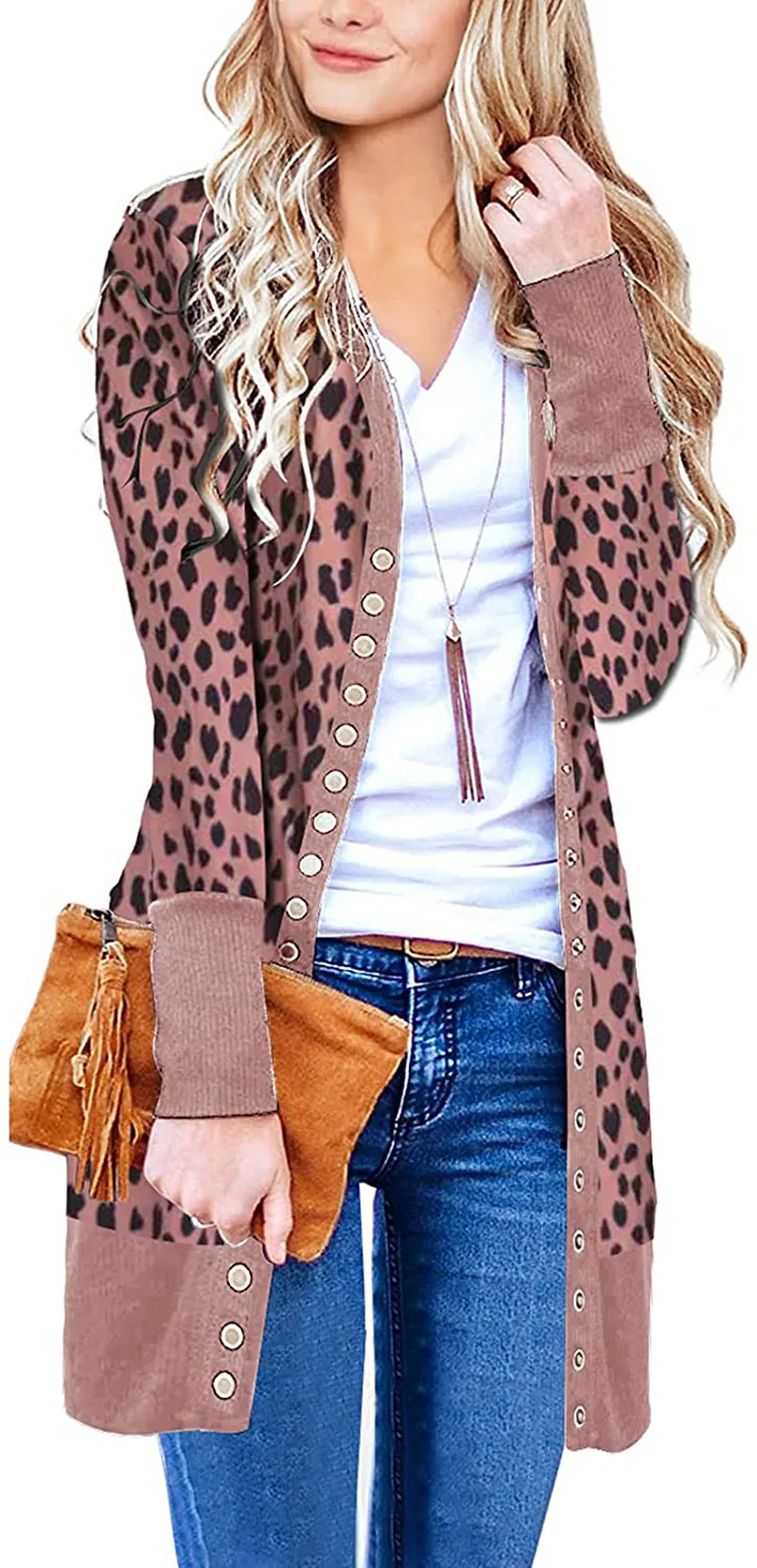 MEROKEETY Women's Long Sleeve Snap Button Down Solid Color Knit Ribbed Neckline Cardigans